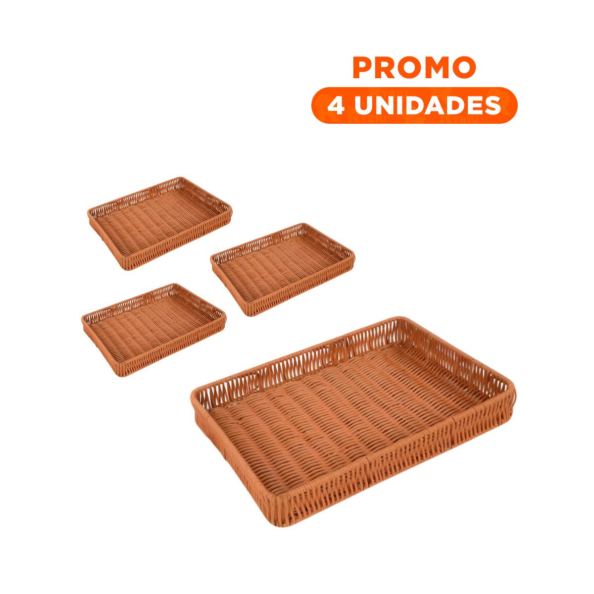 PACK4 CANASTA RECTANGULAR DE PLASTICO TEJIDO 34X24X4CM DE COLOR NEUTRO PARA INTERIORES - 1