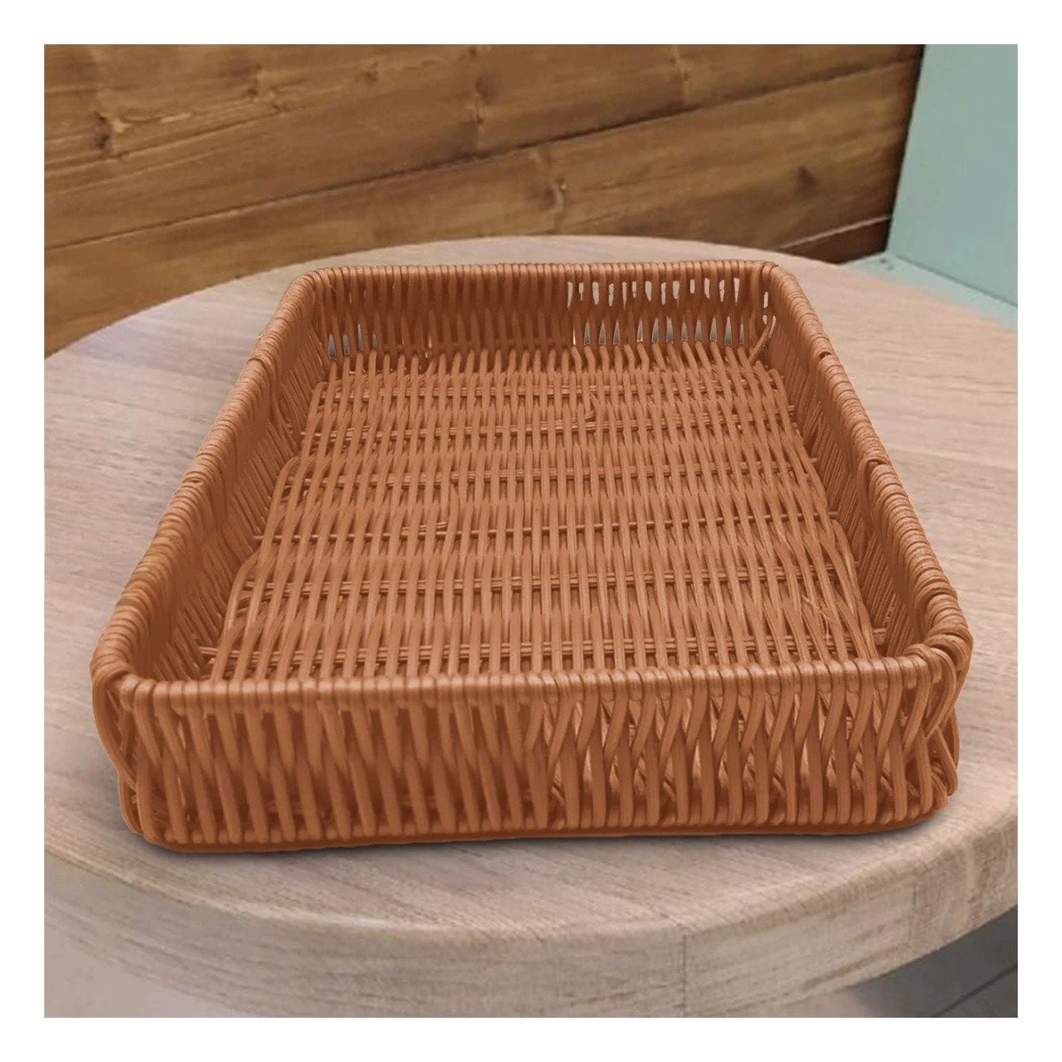 CESTA RECTANGULAR DE PLASTICO TEJIDO 34X24X4CM PARA ORGANIZAR EL HOGAR Y+PAPEL REGALO - 1