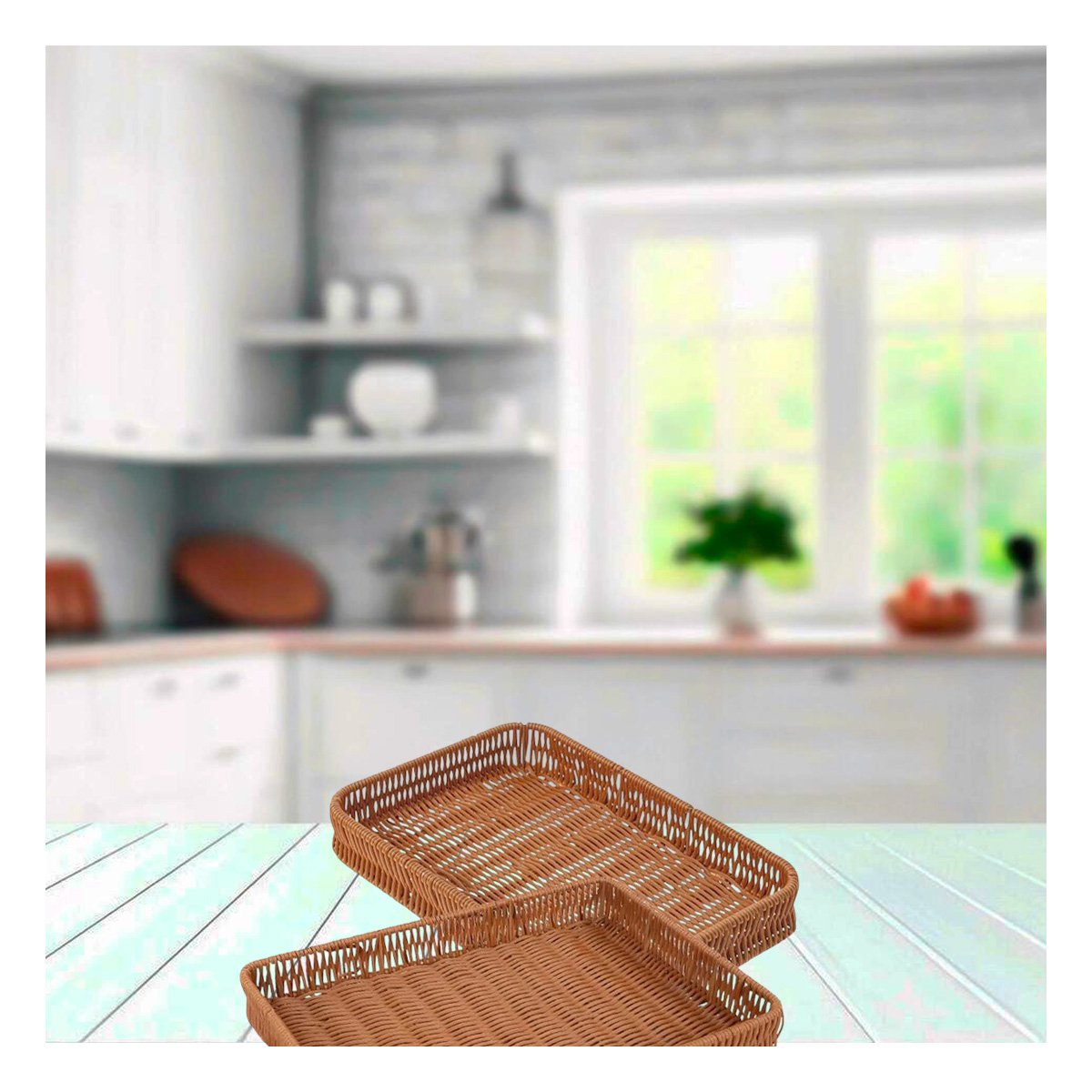 CESTA RECTANGULAR DE PLASTICO TEJIDO 34X24X4CM PARA ORGANIZAR EL HOGAR Y+PAPEL REGALO - 2