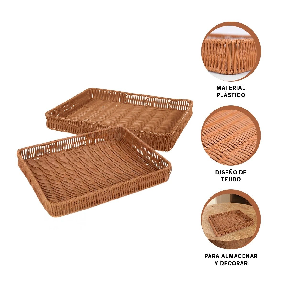 CESTA RECTANGULAR DE PLASTICO TEJIDO 34X24X4CM PARA ORGANIZAR EL HOGAR Y+PAPEL REGALO - 5
