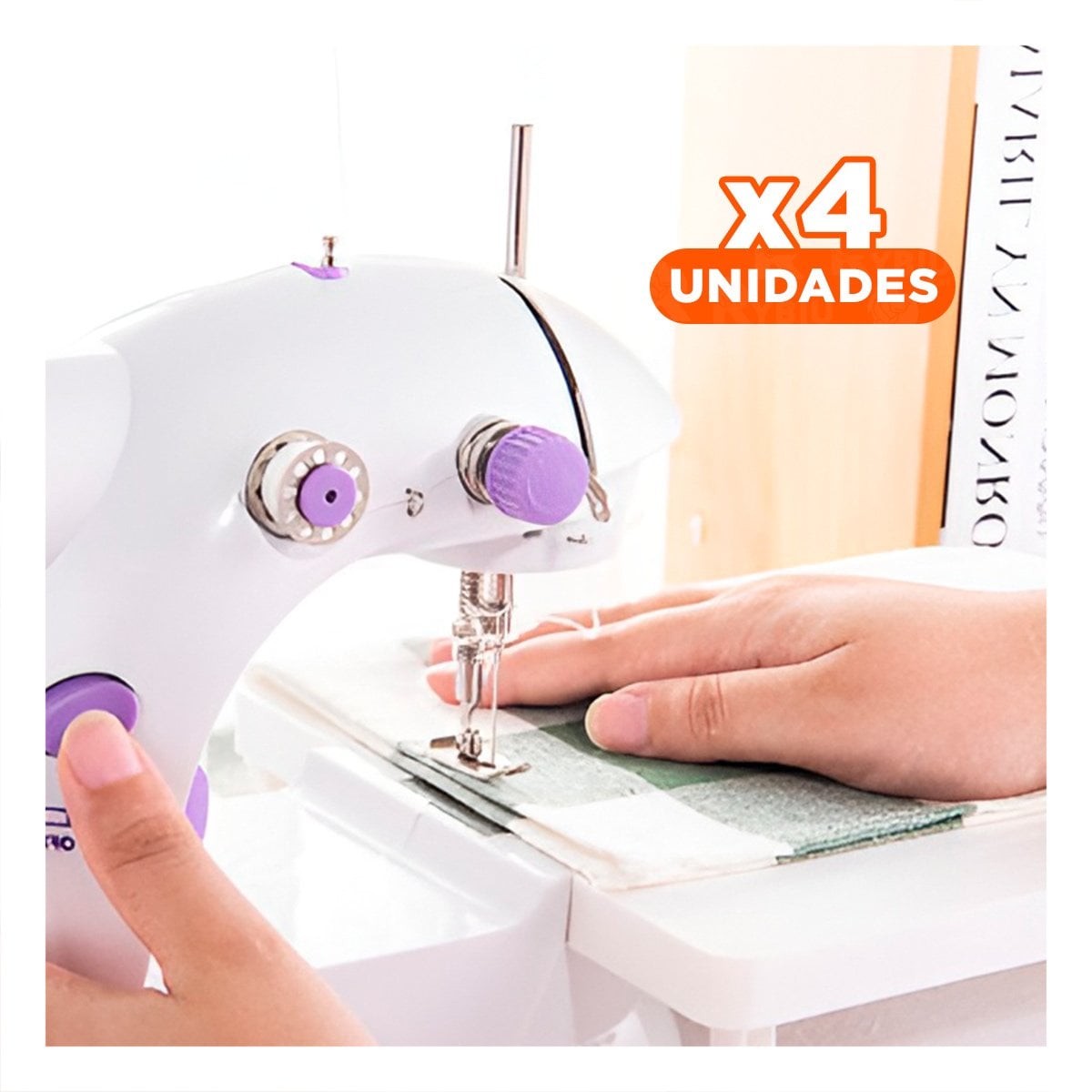 PACK4 EQUIPO CON DETALLES MORADOS Y MESA PORTATIL BLANCO PARA COSTURA Y+PAPEL REGALO - 1