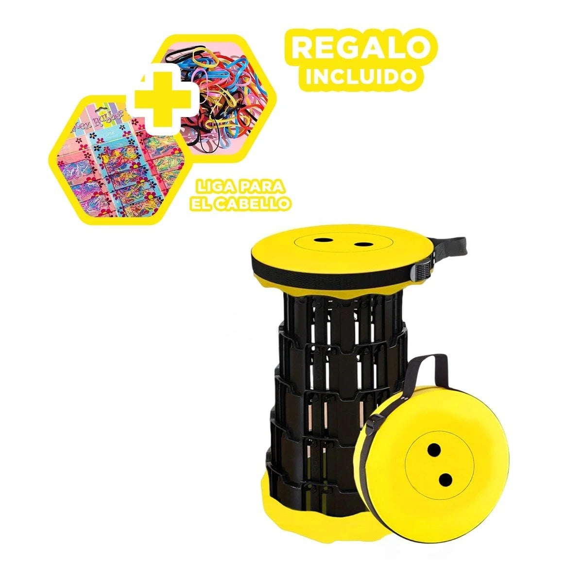 TABURETE PLEGABLE CON DOBLE SEGURO PARA HOGAR TAPA AMARILLO CENTRO NEGRO Y+LIGAS REGALO - 2