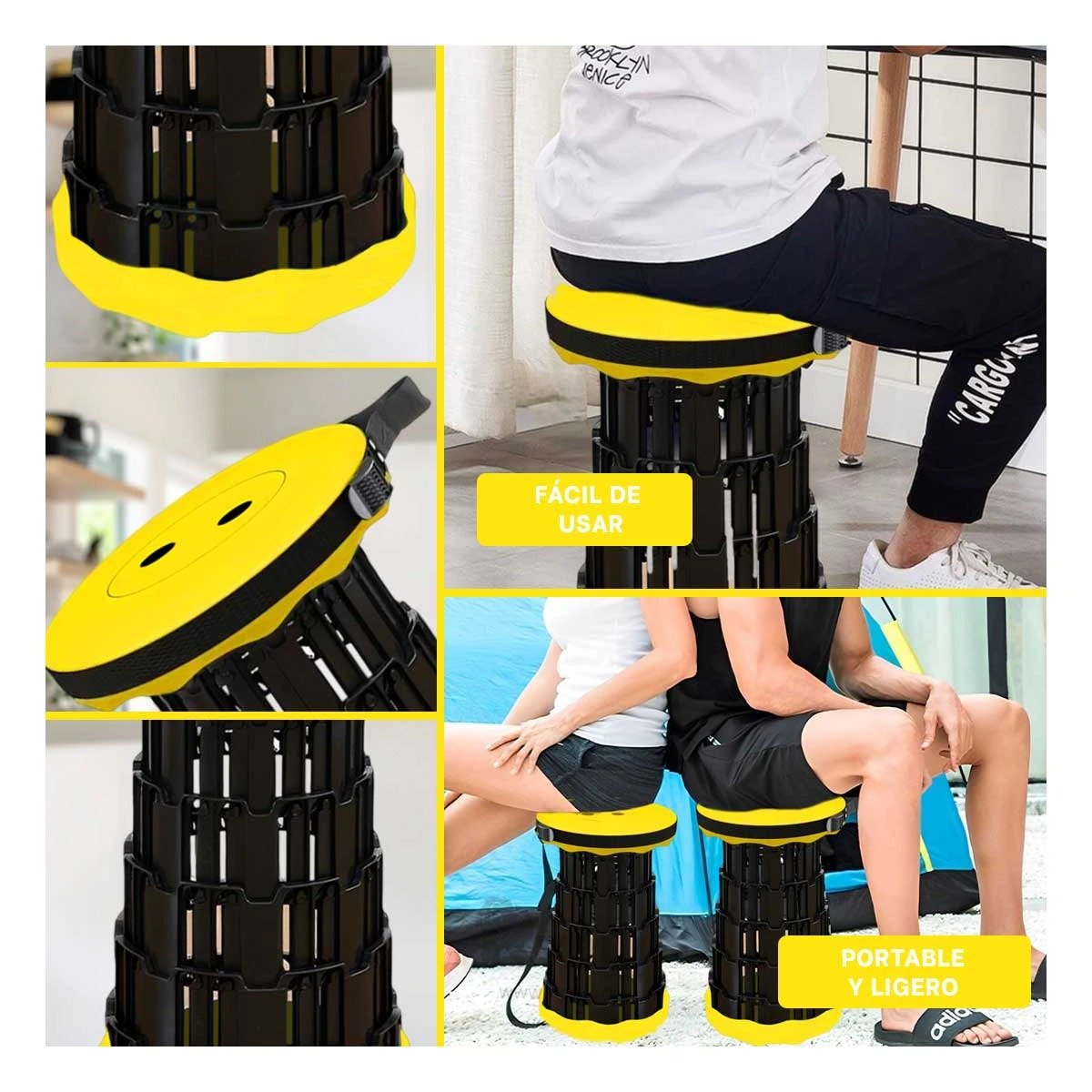 BUTACA PORTATIL CON DOBLE SEGURO PARA HOGAR Y EXTERIOR TAPA AMARILLO CENTRO NEGRO Y+POST IT - 2
