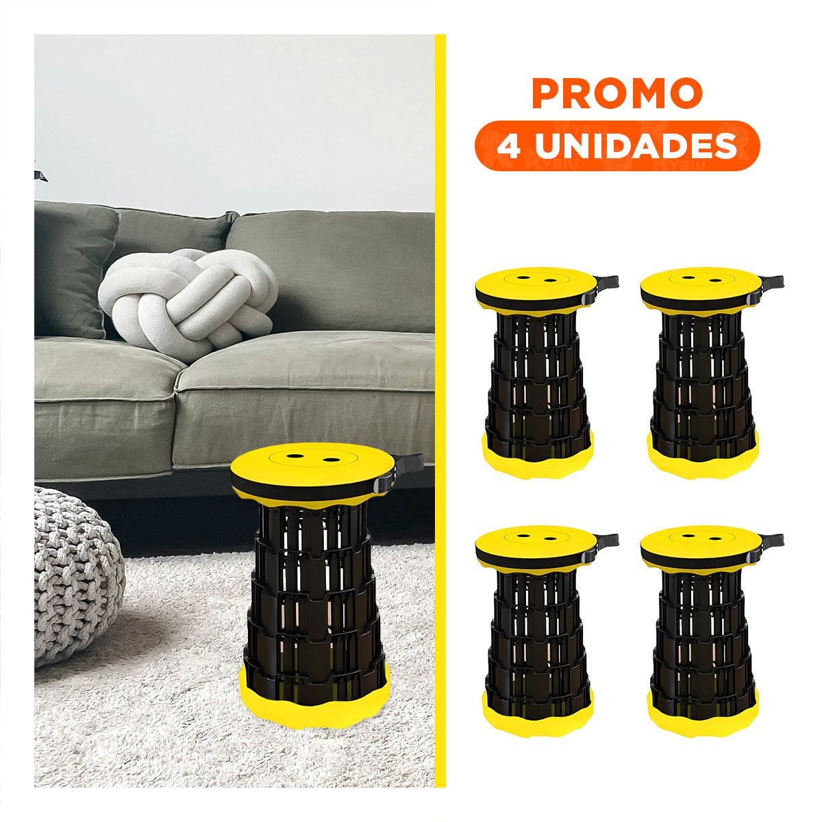 PACK4 SILLA PORTATIL CON DOBLE SEGURO PARA HOGAR Y EXTERIOR TAPA AMARILLO CENTRO NEGRO - 1