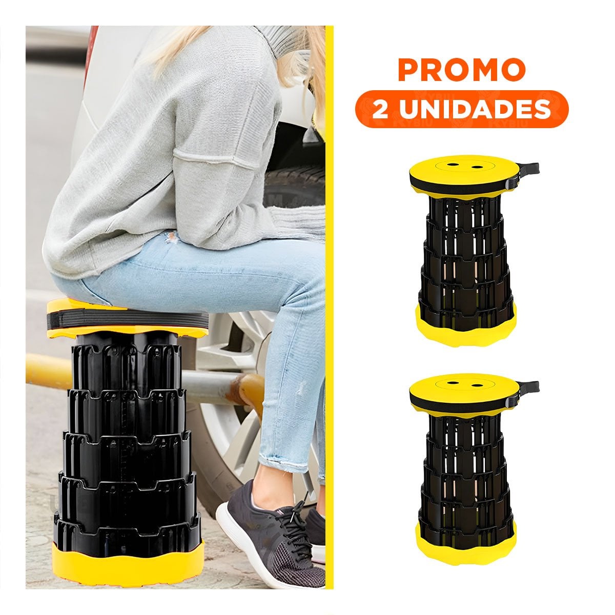 PACK2 SILLA PRACTICA CON DOBLE SEGURO PARA EXTERIOR TAPA AMARILLO CENTRO NEGRO Y+REGALO STICKER - 1