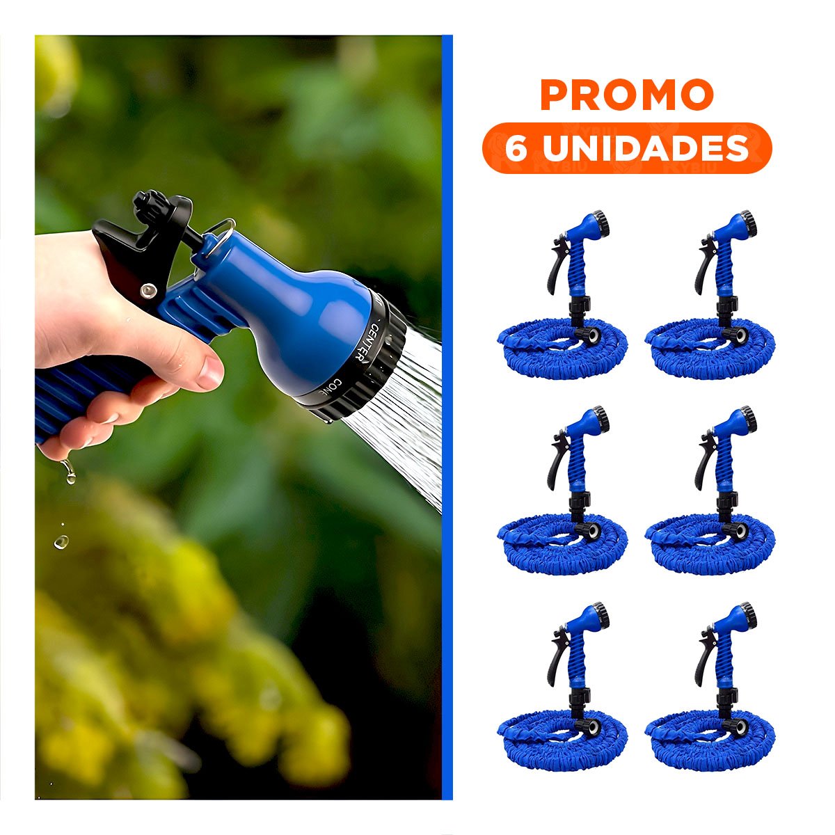 PACK6 UTENSILIO EXPANDIBLE DE 22 METROS AZUL PARA RIEGO FLEXIBLE Y LIMPIEZA Y+REGALO STICKER - 1