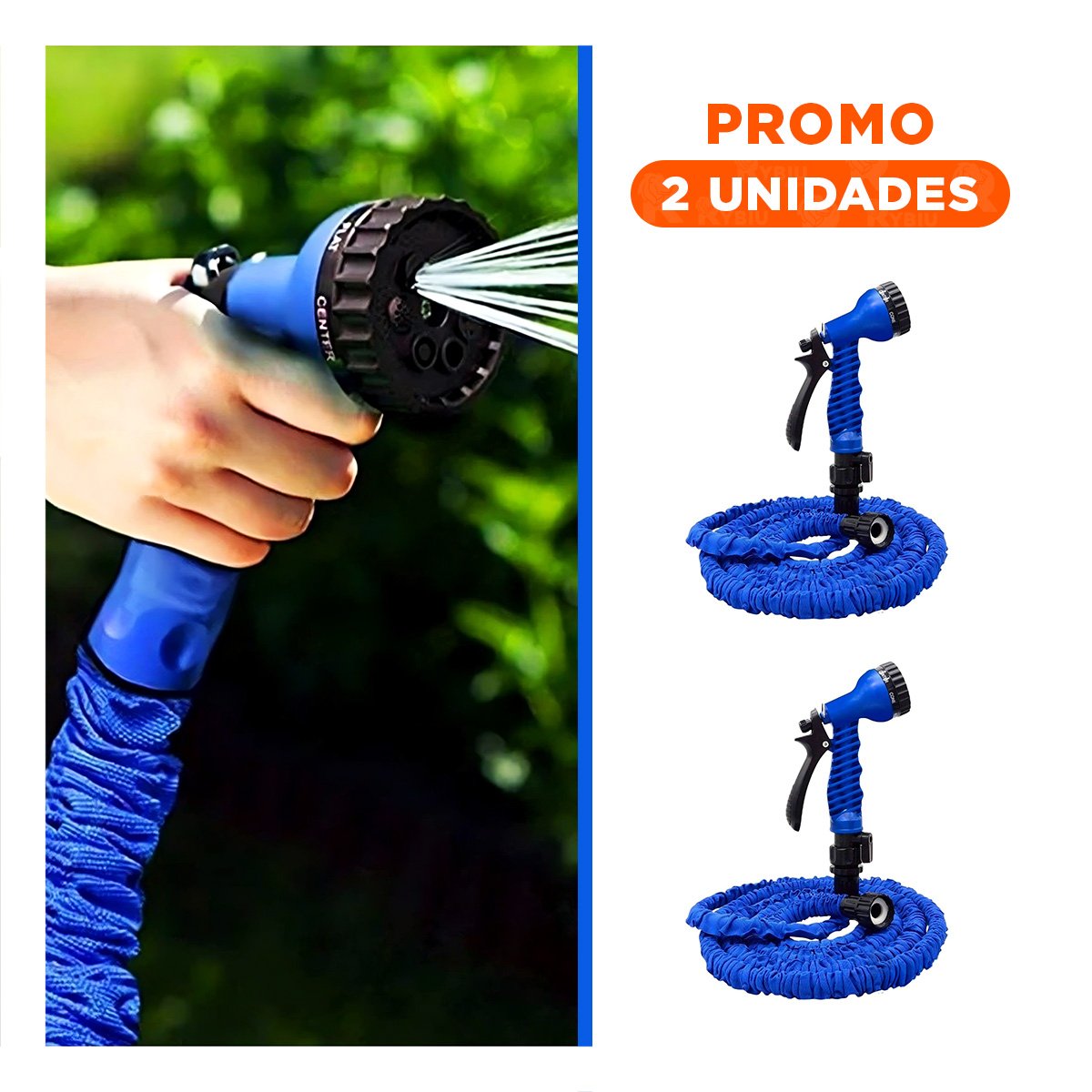 PACK2 ELEMENTO EXPANDIBLE DE 22 METROS AZUL PARA RIEGO COMODO Y USO EN CASA Y+REGALO STICKER - 1