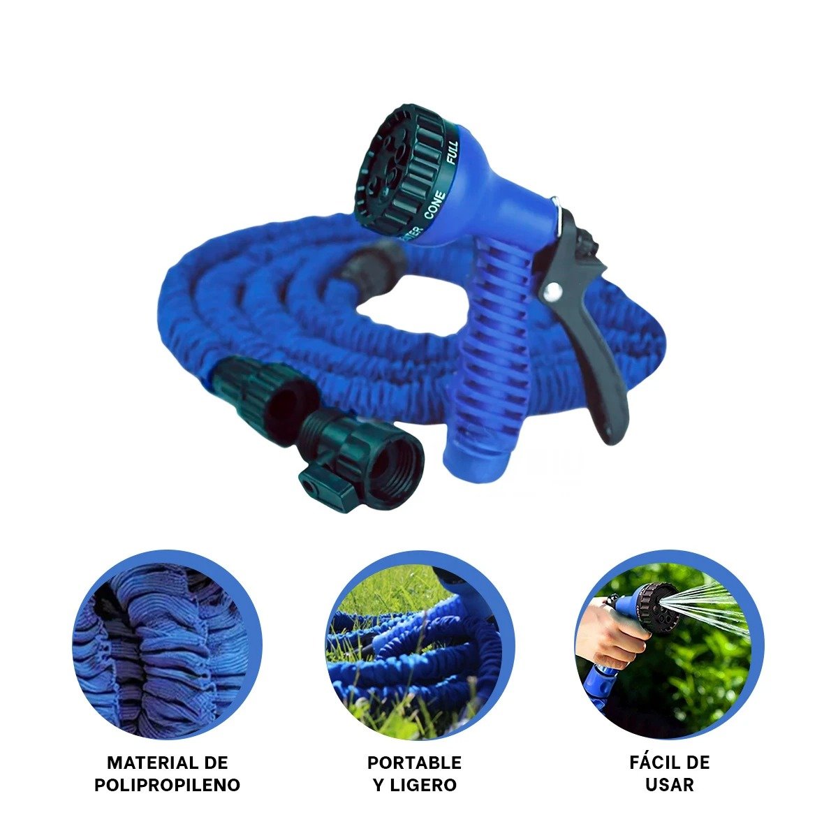 CONDUCTO EXPANDIBLE DE 22 METROS AZUL PARA RIEGO PRACTICO Y LIMPIEZA EN HOGAR Y+PAPEL REGALO - 5