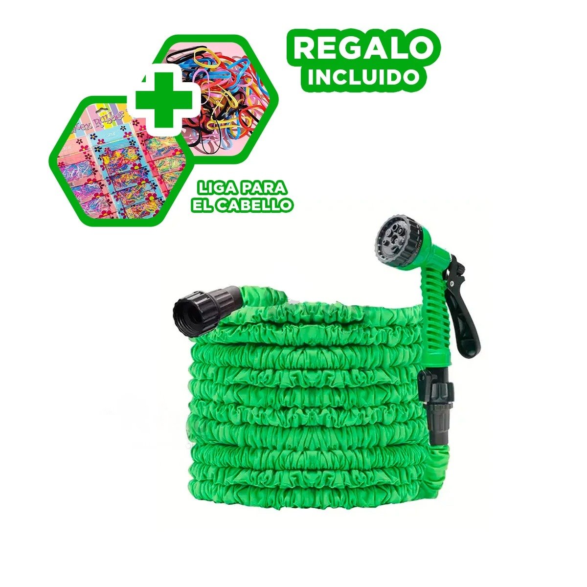 LINEA EXPANDIBLE DE 22 METROS VERDE PARA JARDIN HOGAR CON USO COMODO Y FLEXIBLE Y+LIGAS REGALO - 2