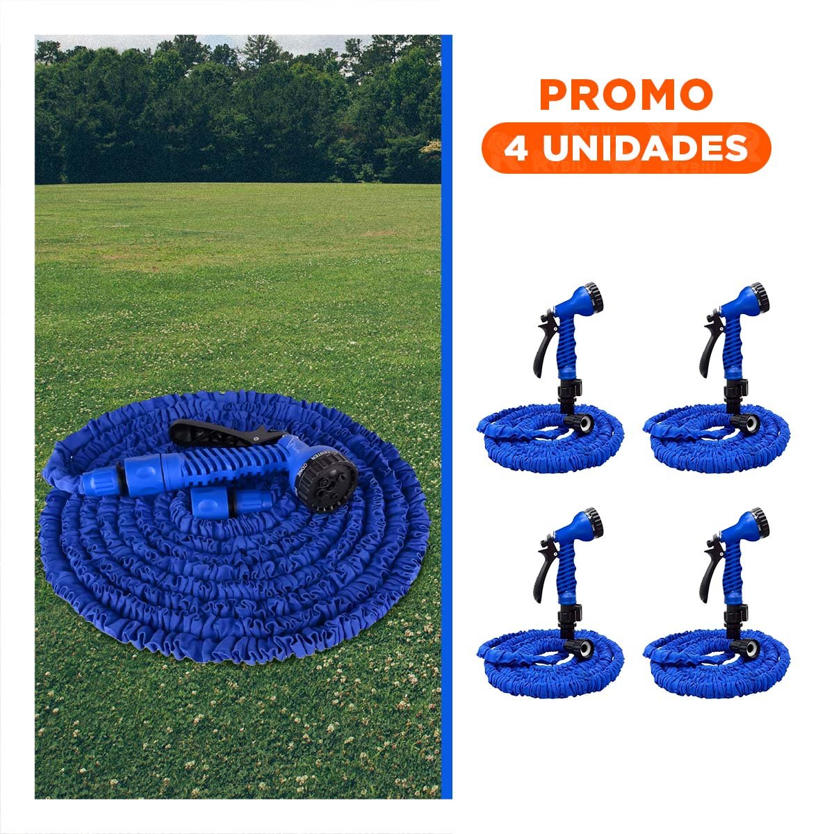 PACK4 EQUIPO EXPANDIBLE DE 22 METROS AZUL PARA RIEGO FLEXIBLE Y LIMPIEZA EXTERIOR DEL HOGAR - 1