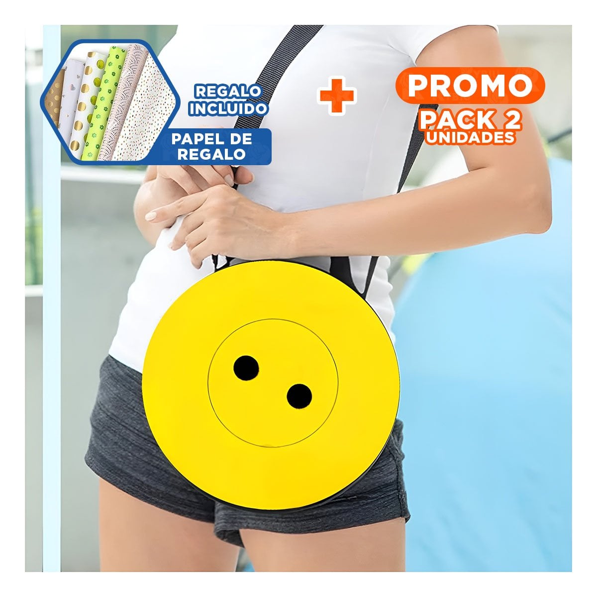 PACK2 SILLA PORTATIL CON DOBLE SEGURO PARA HOGAR Y TAPA AMARILLO CENTRO NEGRO Y+PAPEL REGALO - 1