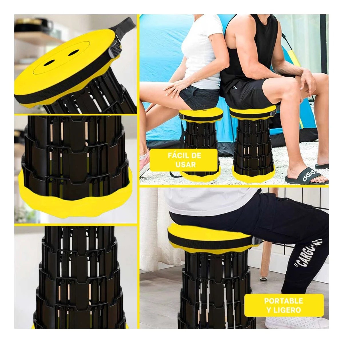 PACK2 SILLA PORTATIL CON DOBLE SEGURO PARA HOGAR Y TAPA AMARILLO CENTRO NEGRO Y+PAPEL REGALO - 3