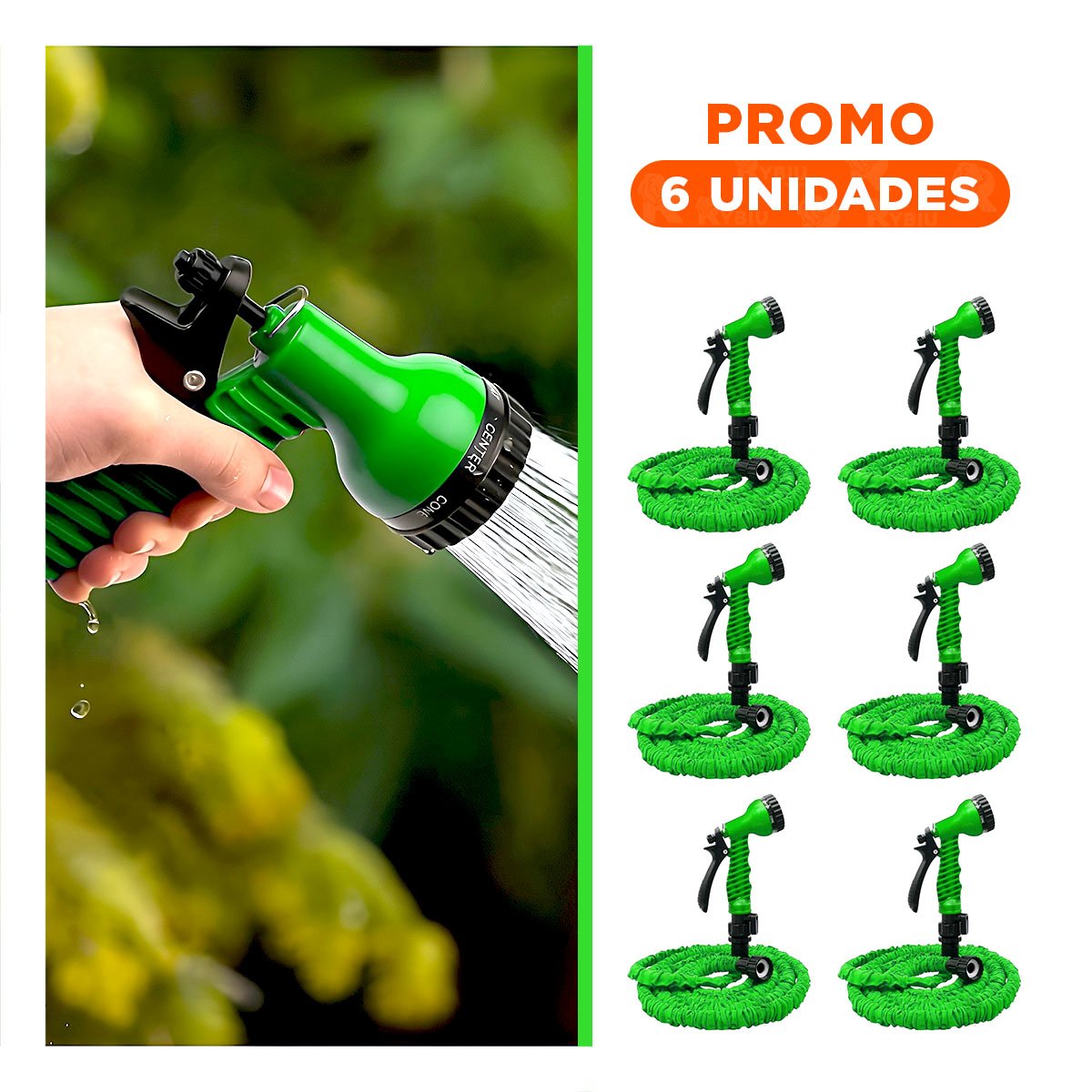 PACK6 REPUESTO EXPANDIBLE 22 METROS VERDE PARA JARDIN HOGAR RIEGO DIARIO Y+REGALO STICKER - 1