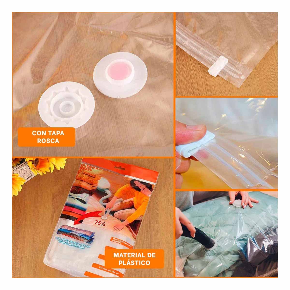 PACK4 FUNDA COMPACTADORA HOGAR 50 X 60 CM COLOR ANARANJADO PARA ORGANIZACION Y+REGALO STICKER - 2