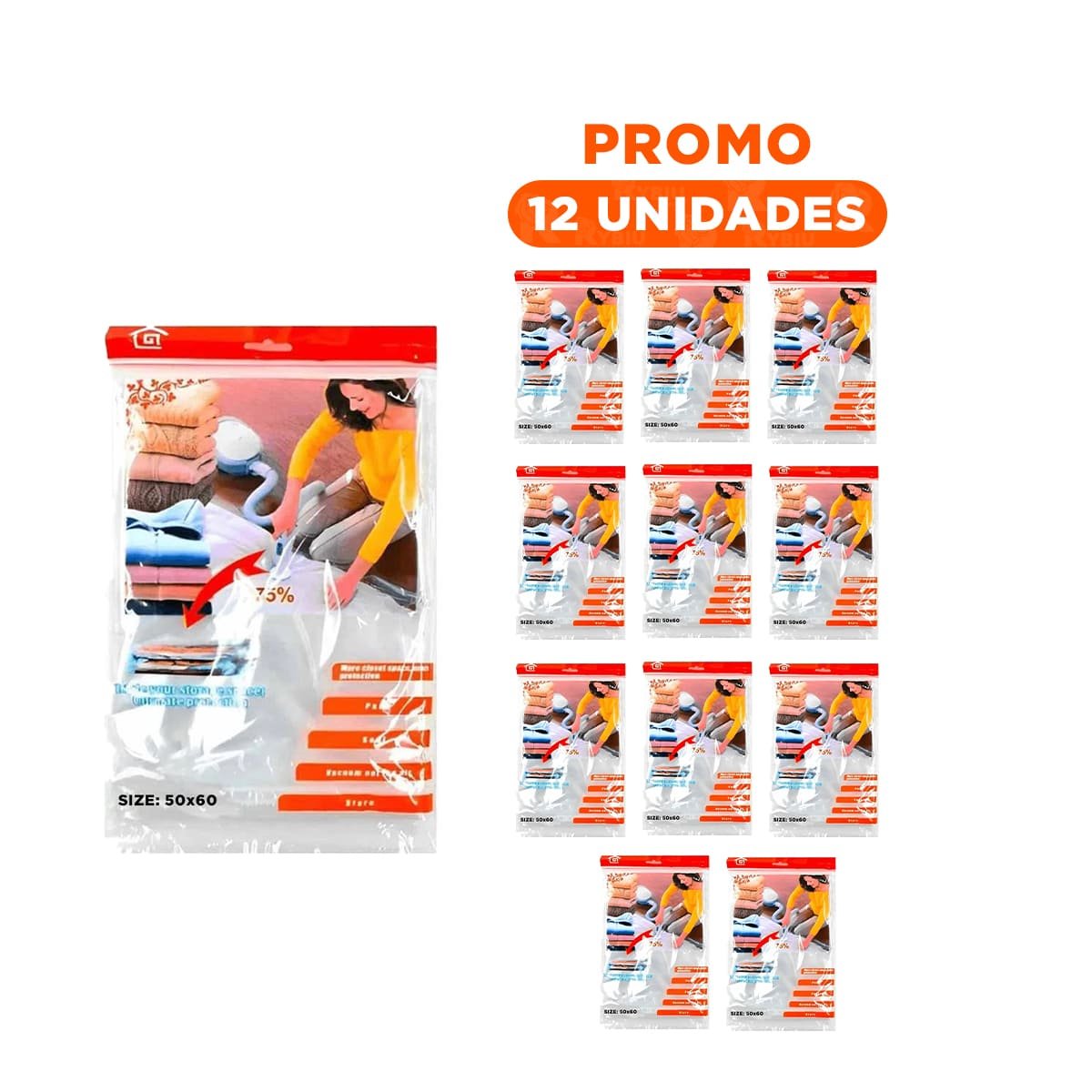 PACK12 FUNDA PRACTICA HOGAR 50 X 60 CM COLOR ANARANJADO PARA USO DIARIO - 1