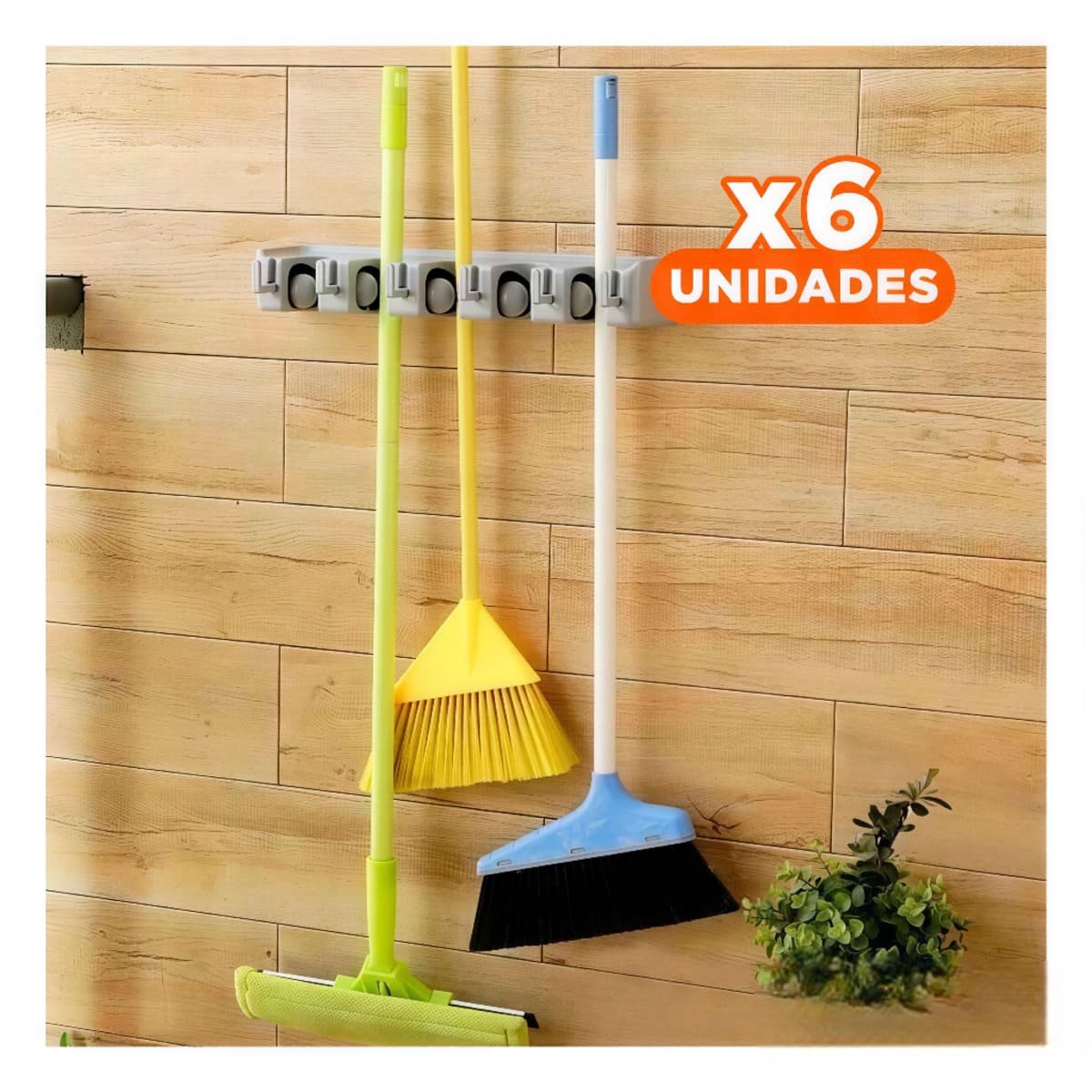 PACK6 ELEMENTO ORGANIZADOR DE ESCOBAS CON 5 ESPACIOS PARA LIMPIEZA EN CASA Y+PAPEL REGALO - 1