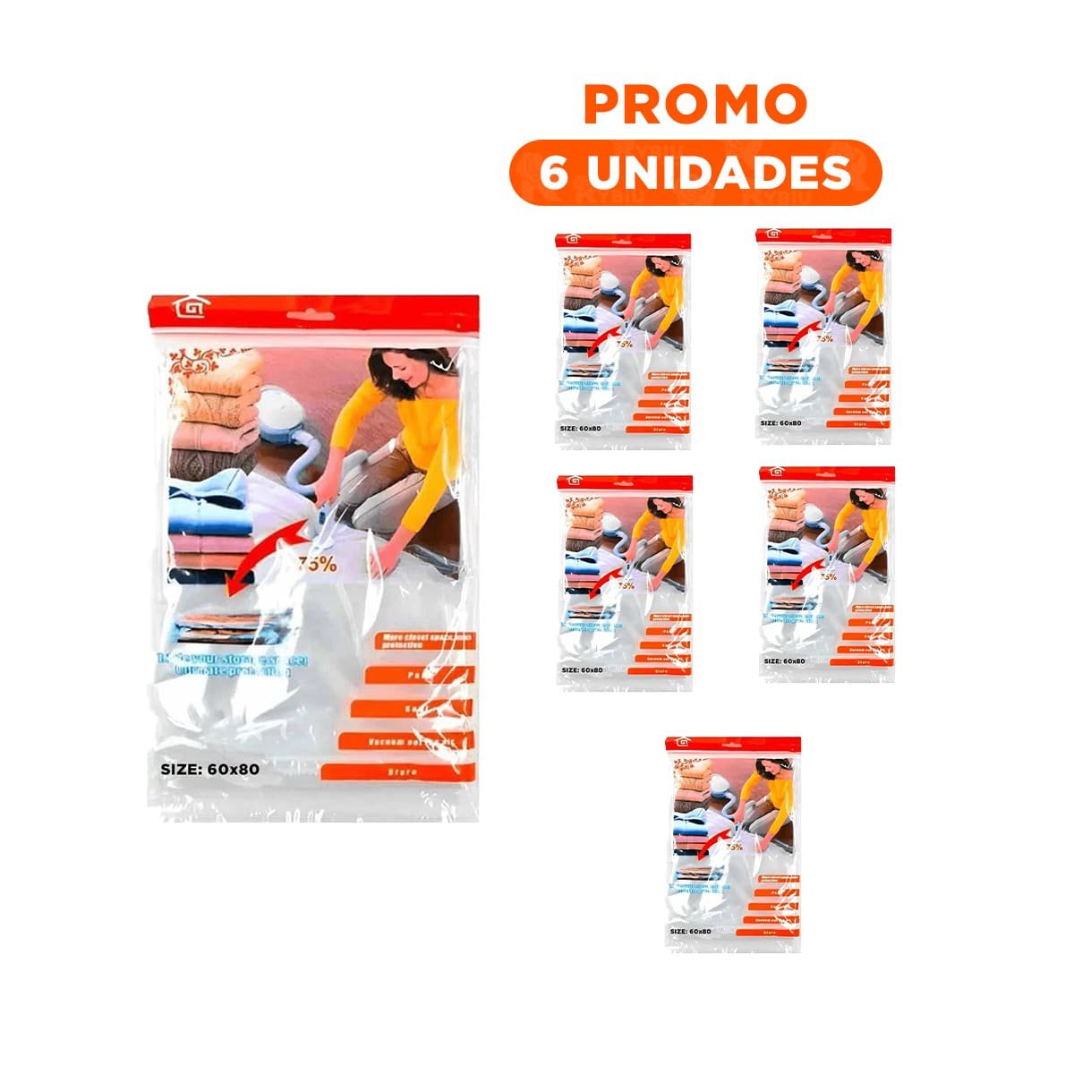 PACK6 ENVOLTORIO COMPRESOR AL VACIO 60CMX80CM ANARANJADO PARA HOGAR Y+REGALO STICKER - 1
