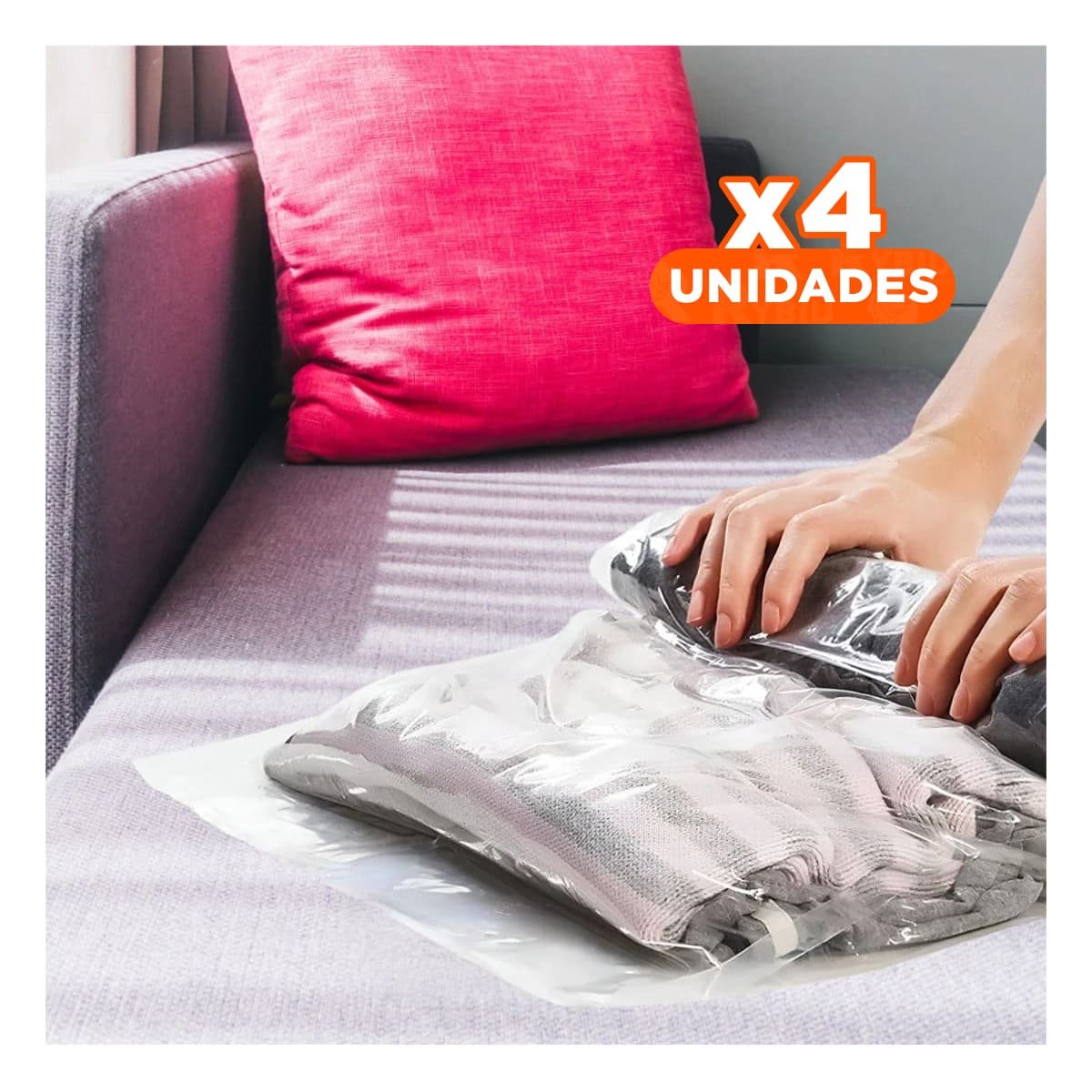 PACK4 BOLSA SELLADA AL VACIO 60CMX80CM COLOR ANARANJADO PARA HOGAR Y+REGALO STICKER - 1