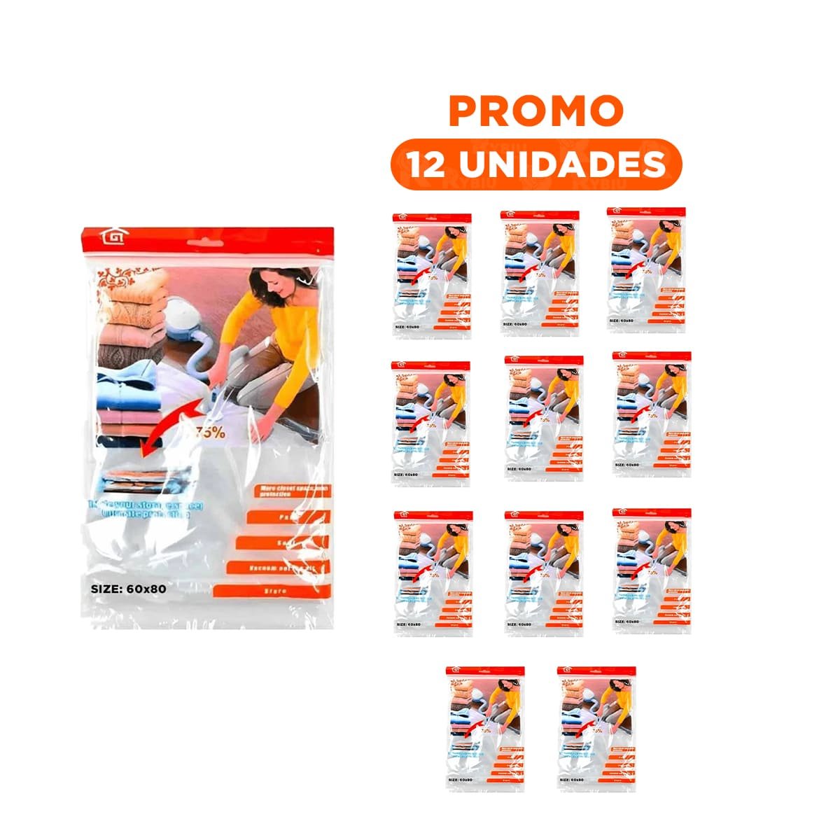 PACK12 ESTUCHE COMPRESOR AL VACIO 60CMX80CM COLOR ANARANJADO PARA ORDEN - 1