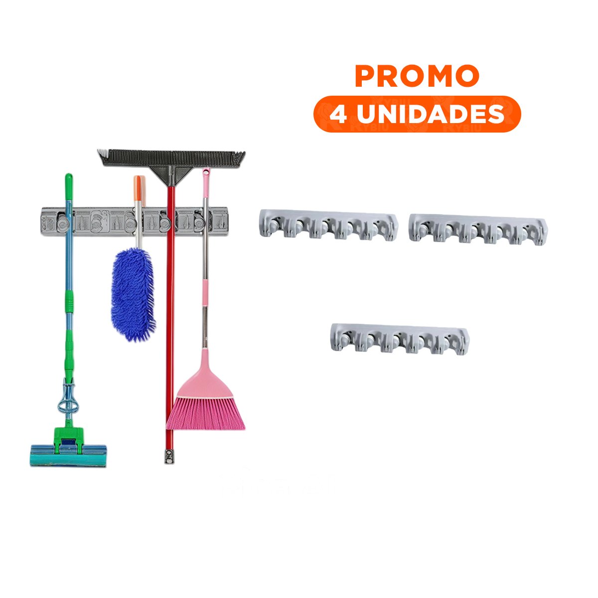 PACK4 SOPORTE DE PARED PARA ESCOBAS CON 5 ESPACIOS PARA ORGANIZAR HOGAR PLOMO - 1