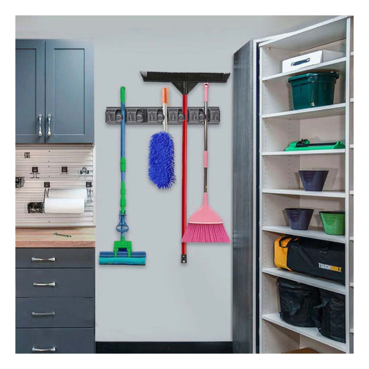 PACK4 SOPORTE DE PARED PARA ESCOBAS CON 5 ESPACIOS PARA ORGANIZAR HOGAR PLOMO - 5