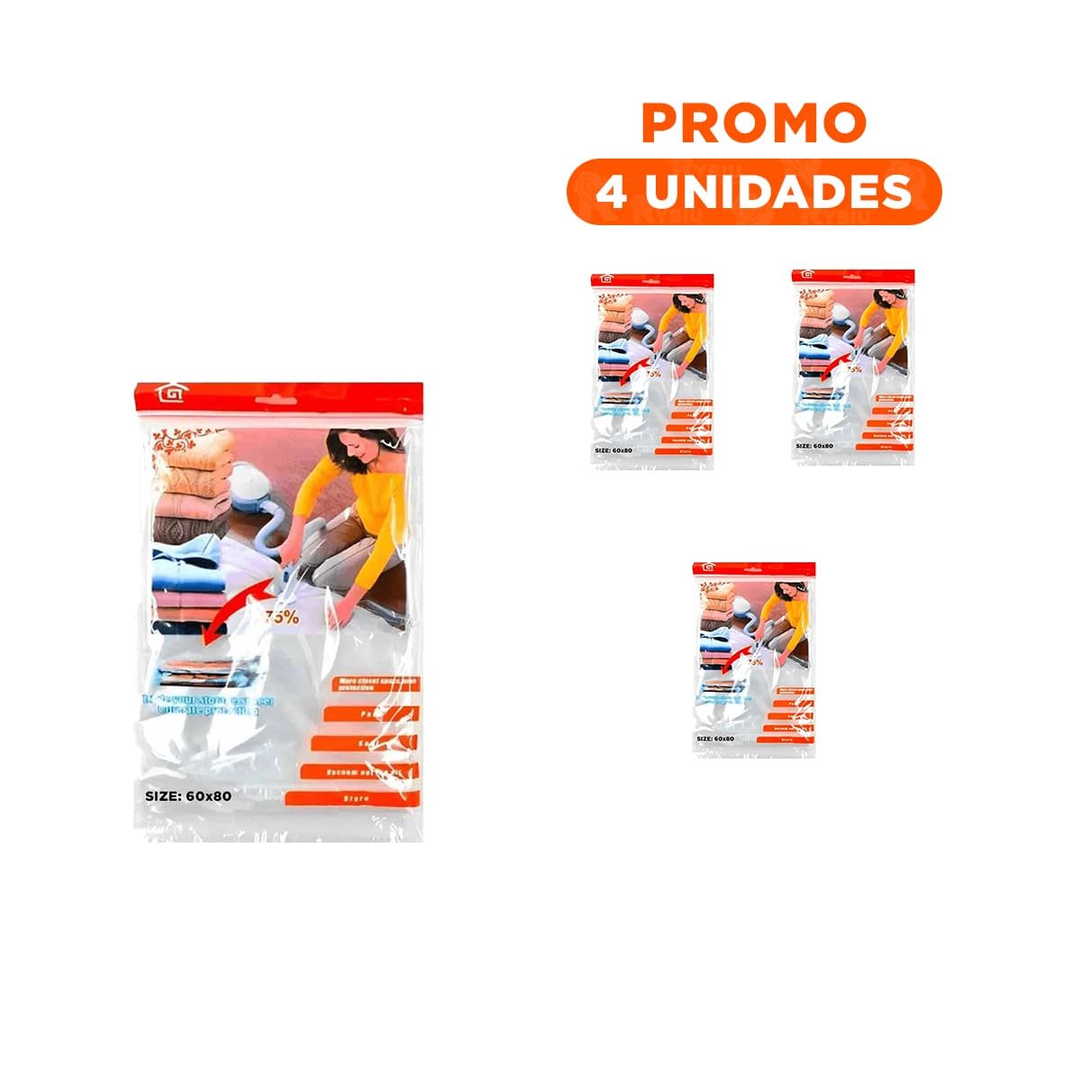 PACK4 SISTEMA AL VACIO 60CMX80CM COLOR ANARANJADO PARA ORDEN Y HOGAR - 1
