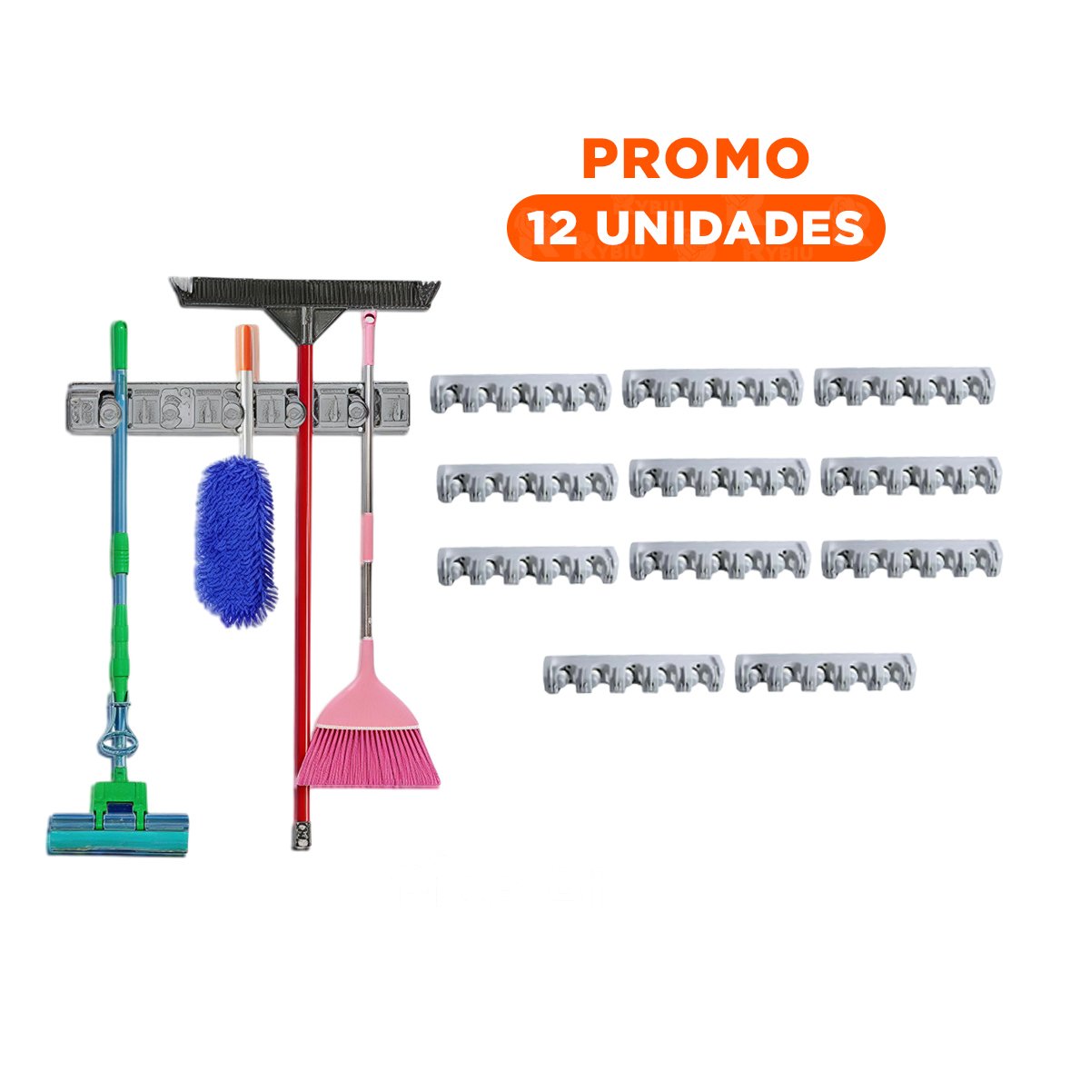 PACK12 BASE ORGANIZADORA DE ESCOBAS CON 5 ESPACIOS PARA ORDEN EN HOGAR PLOMO - 1