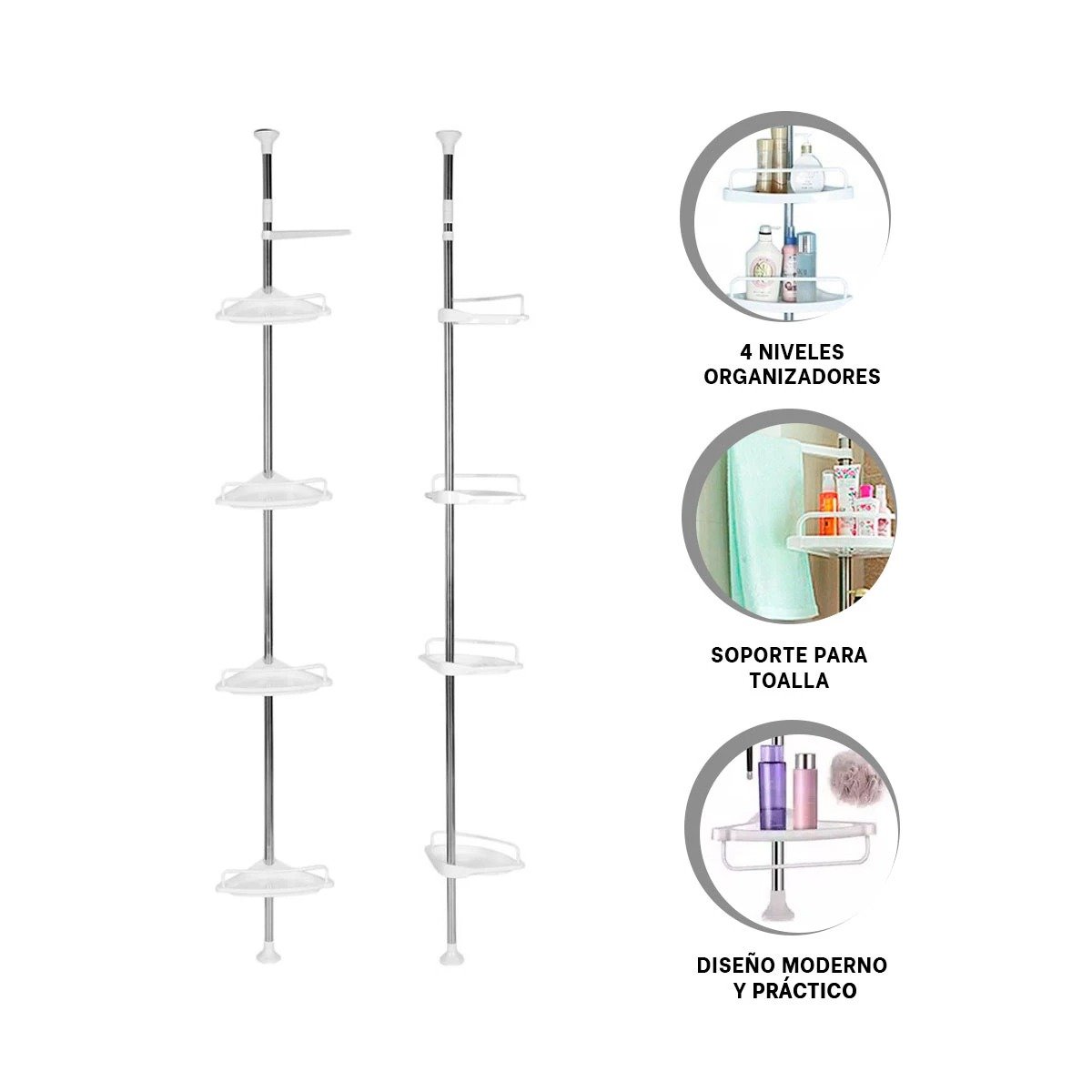 PACK2 EXTENSION VERTICAL DE DUCHA BLANCO PARA HOGAR CON ORDEN VISUAL Y+REGALO STICKER - 2