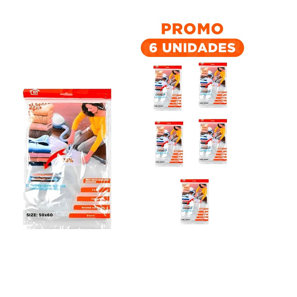 PACK6 FUNDA ORGANIZADORA HOGAR 50 X 60 CM COLOR ANARANJADO PARA ORDEN Y+REGALO STICKER - 1