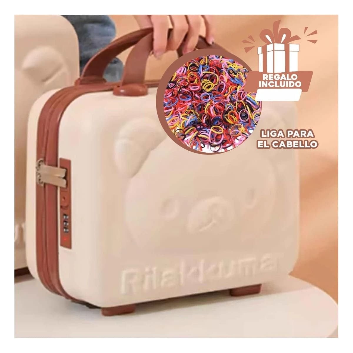 MINI MALETA DE USO DIARIO CON OSO MULTIUSOS Y TONALIDAD BEIGE RESISTENTE Y+LIGAS REGALO - 2