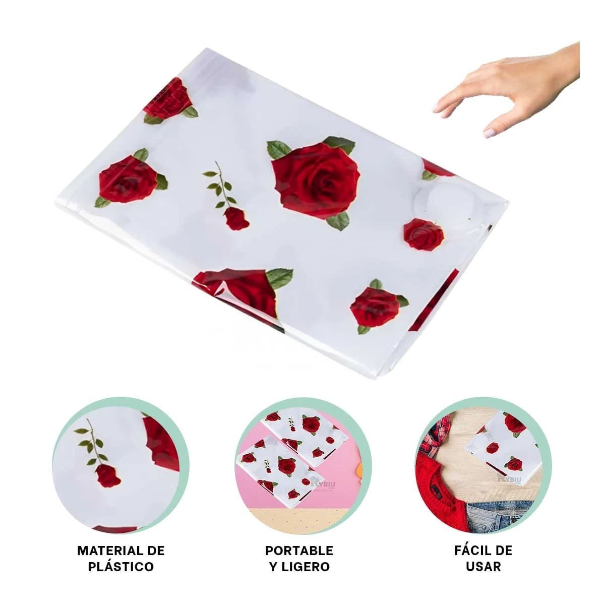 BOLSA AL VACIO CON ESTAMPADO DE ROSAS ROJAS 80X130CM TRANSPARENTE Y+POST IT - 5