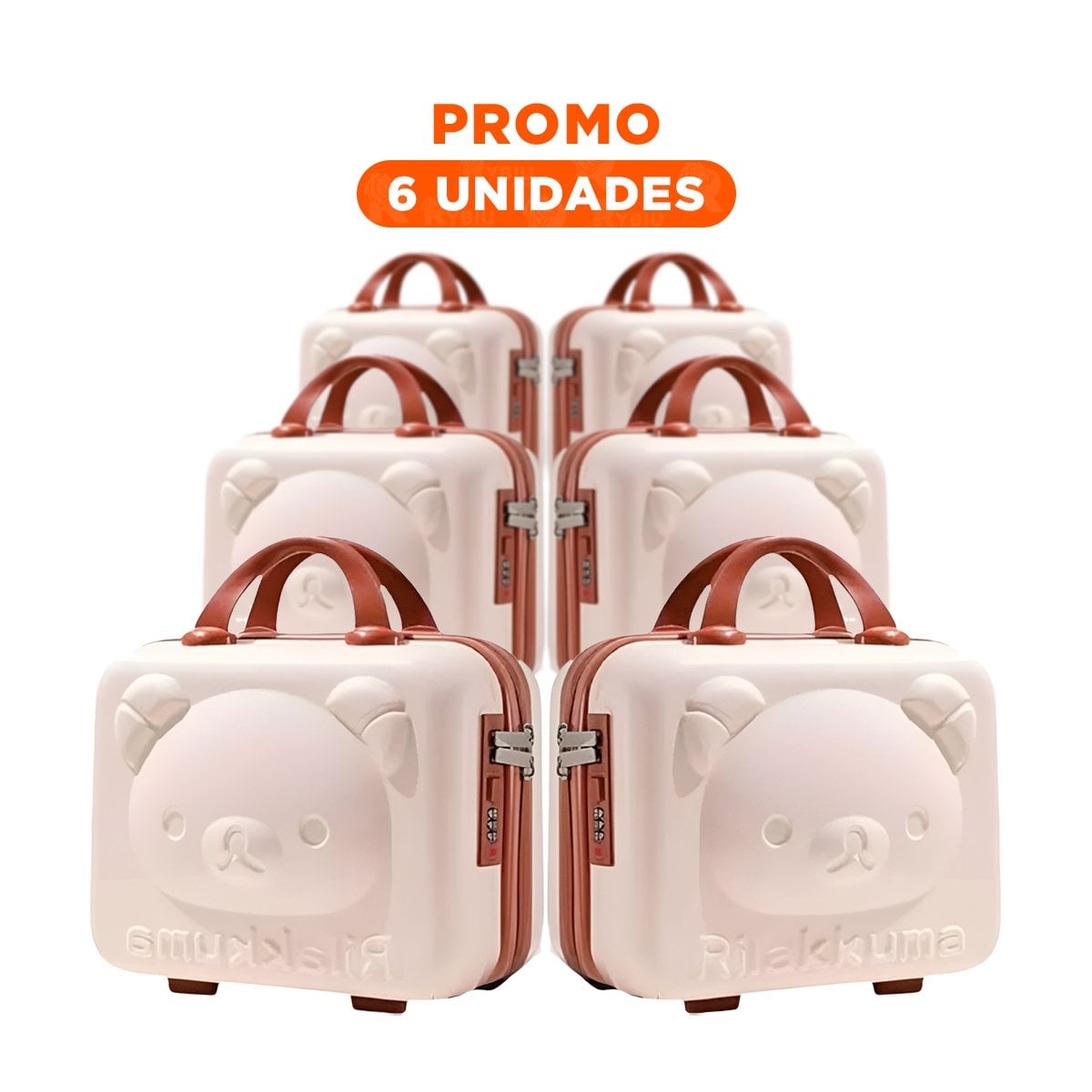 PACK6 MALETA MINI DE OSO COLOR BEIGE CON ESTRUCTURA MULTIUSOS RESISTENTE Y+REGALO STICKER - 1
