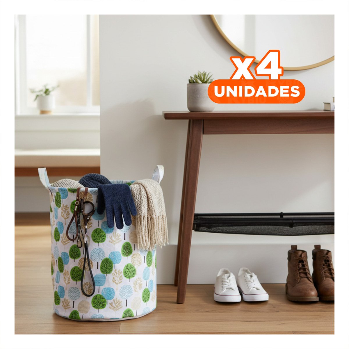 PACK4 CONTENEDOR QUE ALMACENA ROPA CON ESTAMPADO DE ARBOLES 43X35CM Y+REGALO STICKER - 1