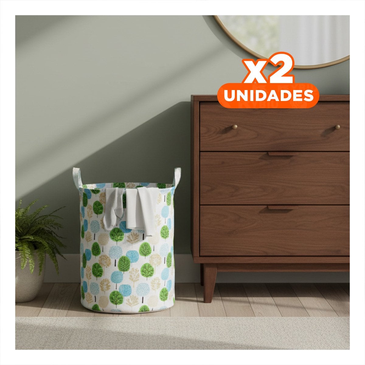 PACK2 CANASTA PARA GUARDAR ROPA DELICADA CON ESTAMPADO DE ARBOLES 43X35CM Y+PAPEL REGALO - 1