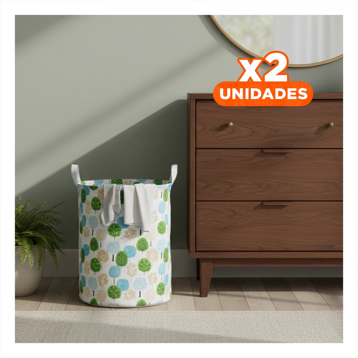 PACK2 CANASTA QUE FACILITA ORDEN EN CASA CON ESTAMPADO DE ARBOLES 43X35CM - 1