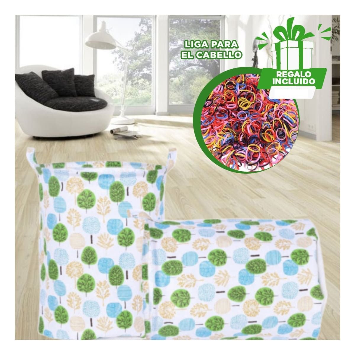 CESTA PARA TRANSPORTE SEGURO DE ROPA CON ESTAMPADO DE ARBOLES 43X35CM Y+LIGAS REGALO - 2