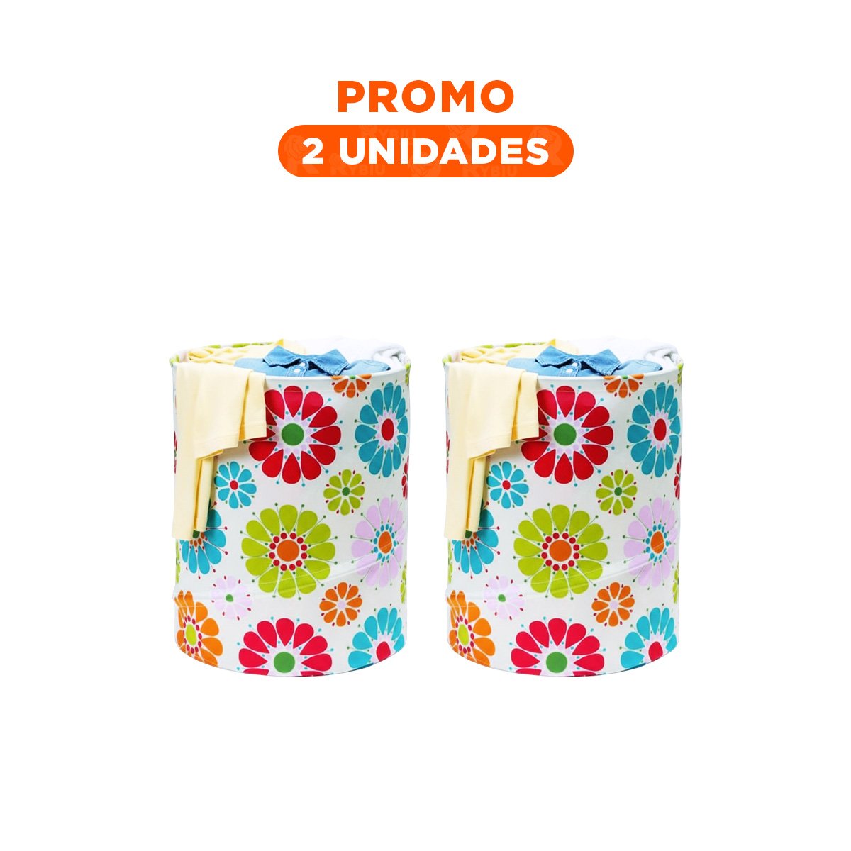 PACK2 CANASTA PARA ROPA DE TEMPORADA CON FLORES DE COLORES 50X42CM BLANCO Y+REGALO STICKER - 1