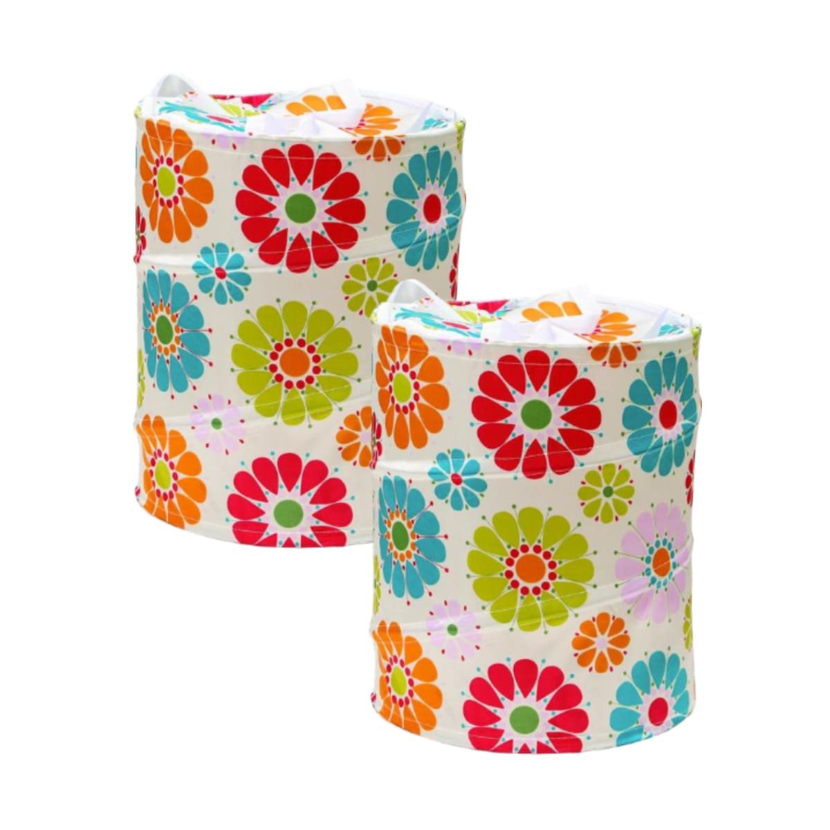 PACK2 CANASTA PARA ROPA DE TEMPORADA CON FLORES DE COLORES 50X42CM BLANCO Y+REGALO STICKER - 2