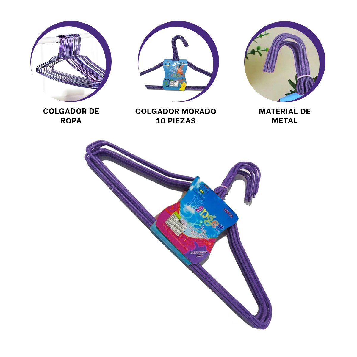 PERCHERO PARA COLGAR PRENDAS LIGERAS INFANTILES 10 PIEZAS 29X19CM MORADO Y+PAPEL REGALO - 5