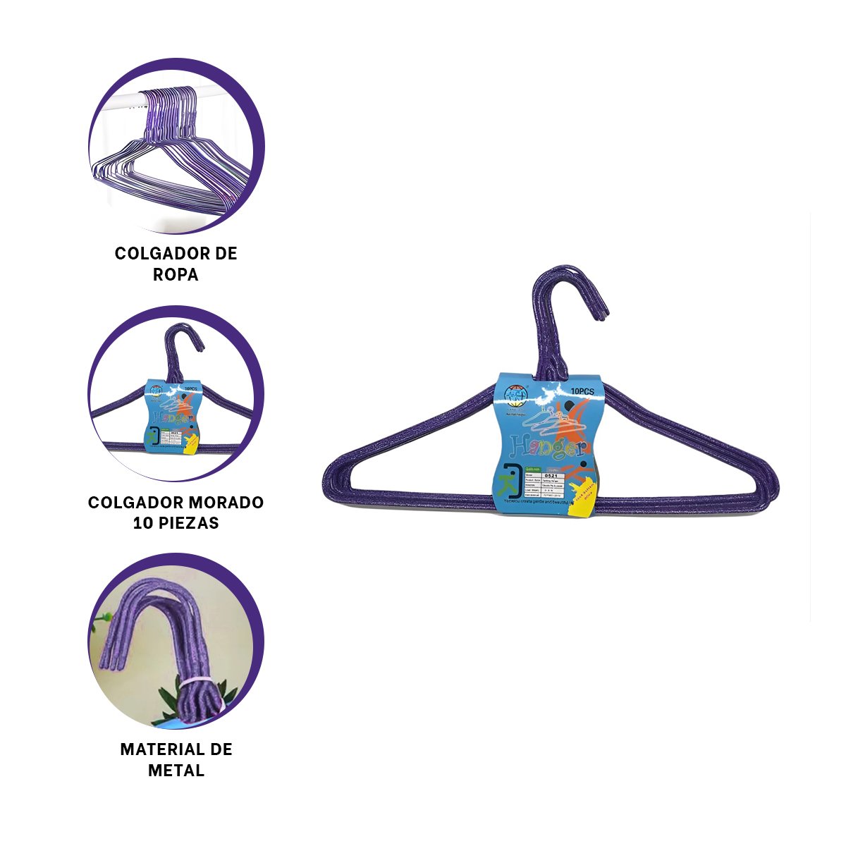 PERCHERO PARA GUARDAR CAMISAS Y VESTIDOS INFANTILES 10 PIEZAS 29X19CM MORADO Y+POST IT - 5