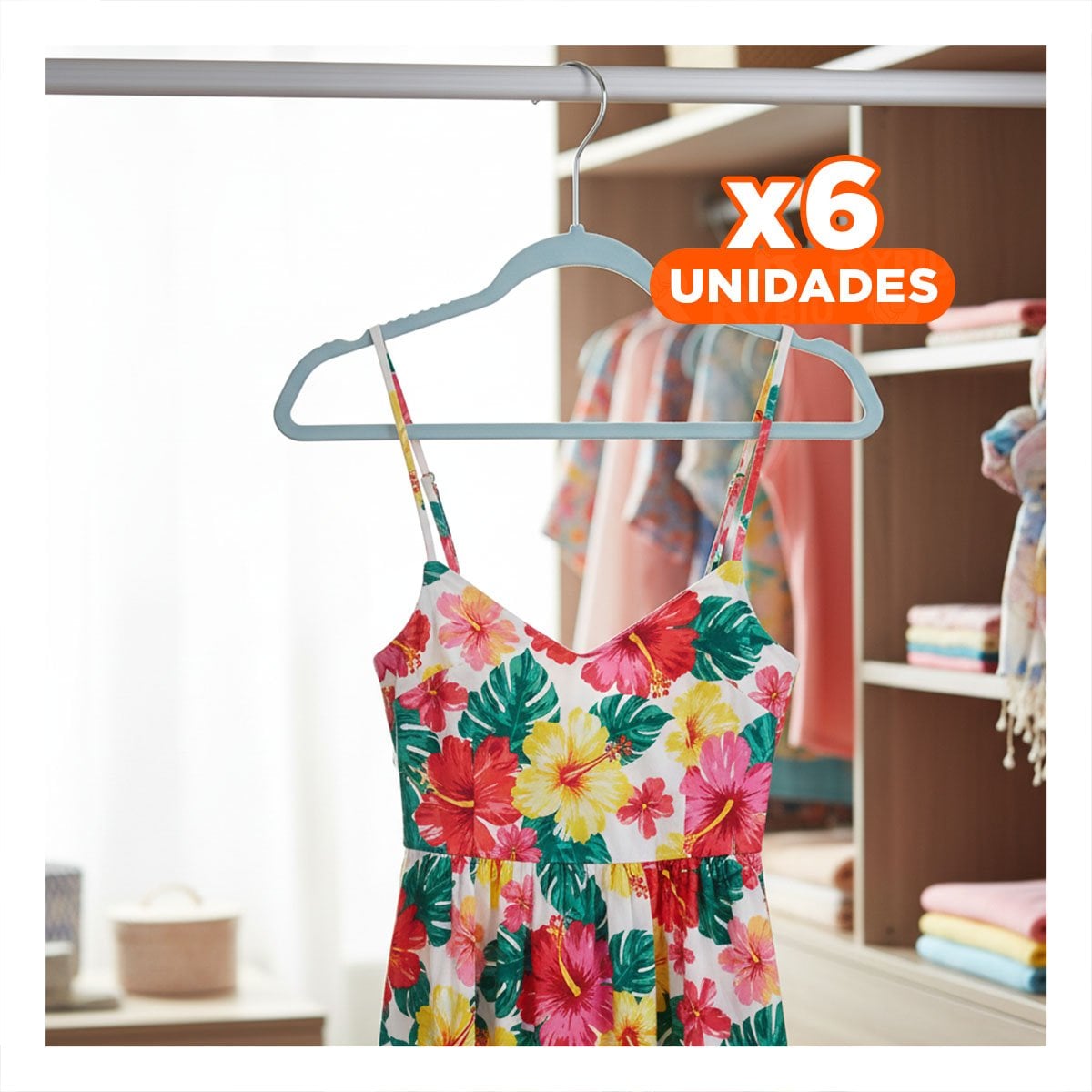 PACK6 PERCHA PARA COLGAR VESTIDOS Y UNIFORMES INFANTILES 10 PIEZAS 29X19CM CELESTE - 1