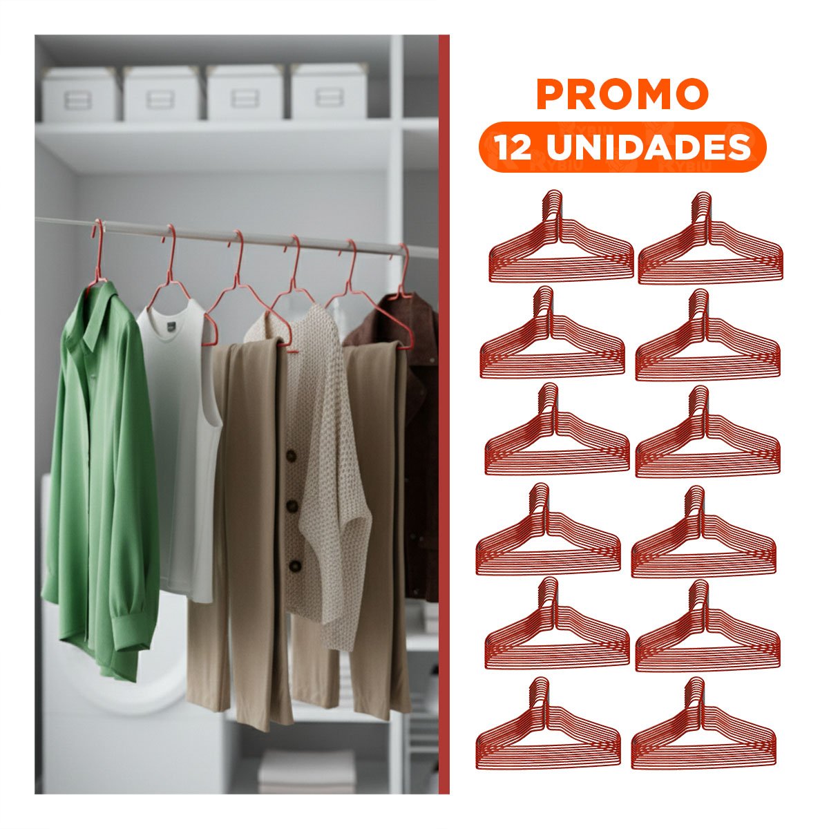 PACK12 SOPORTE MULTIFUNCIONAL PARA OPTIMIZAR ESPACIO EN CLOSET INFANTIL 10 PIEZAS 29X19CM ROJO - 1