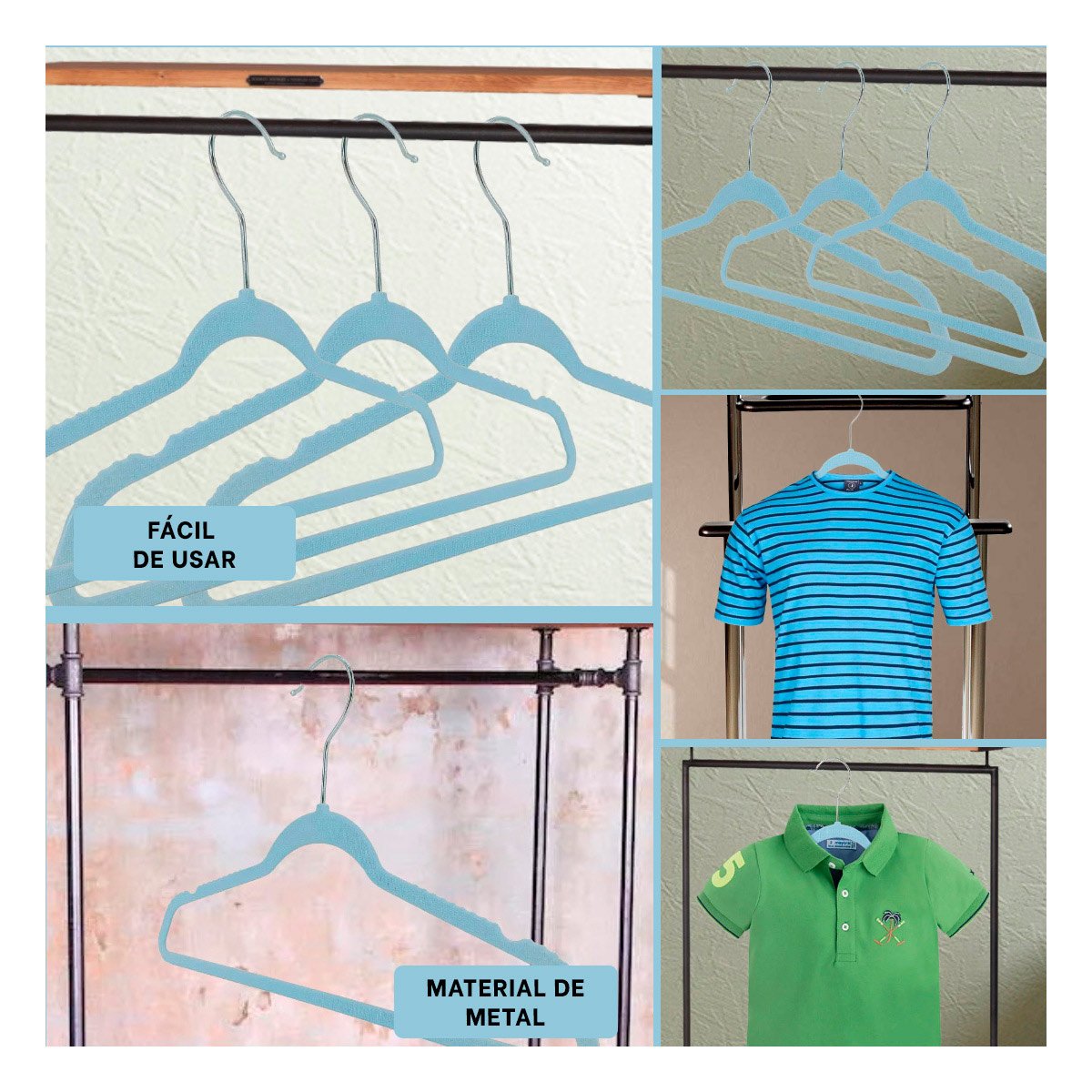 PACK12 PERCHA PARA CAMISAS Y CHAQUETAS INFANTILES 10 PIEZAS 29X19CM CELESTE - 2