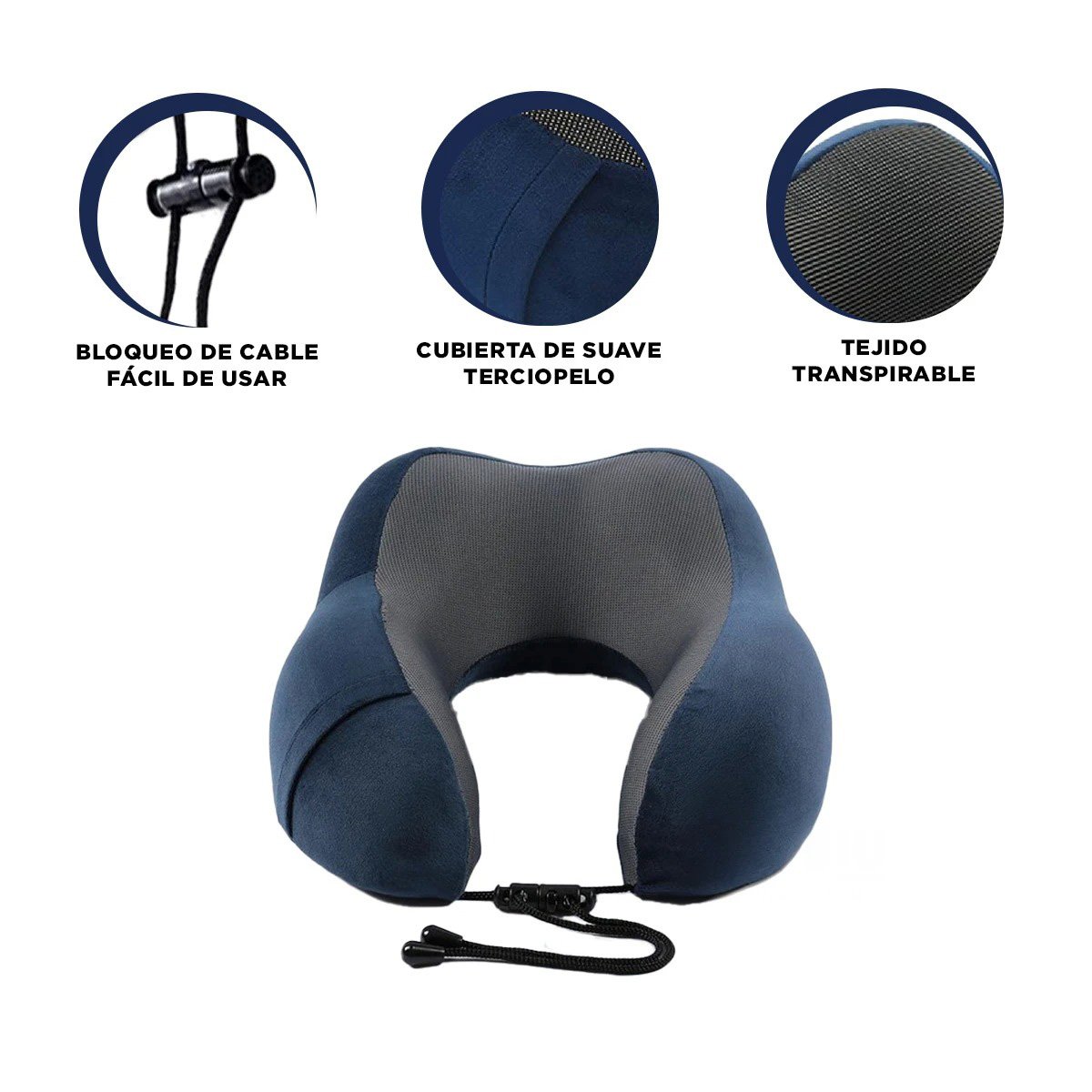 ALMOHADA ERGONOMICA AZUL DE CUELLO PARA VIAJAR EN TERCIOPELO CON ESPUMA INTERNA Y+POST IT - 5