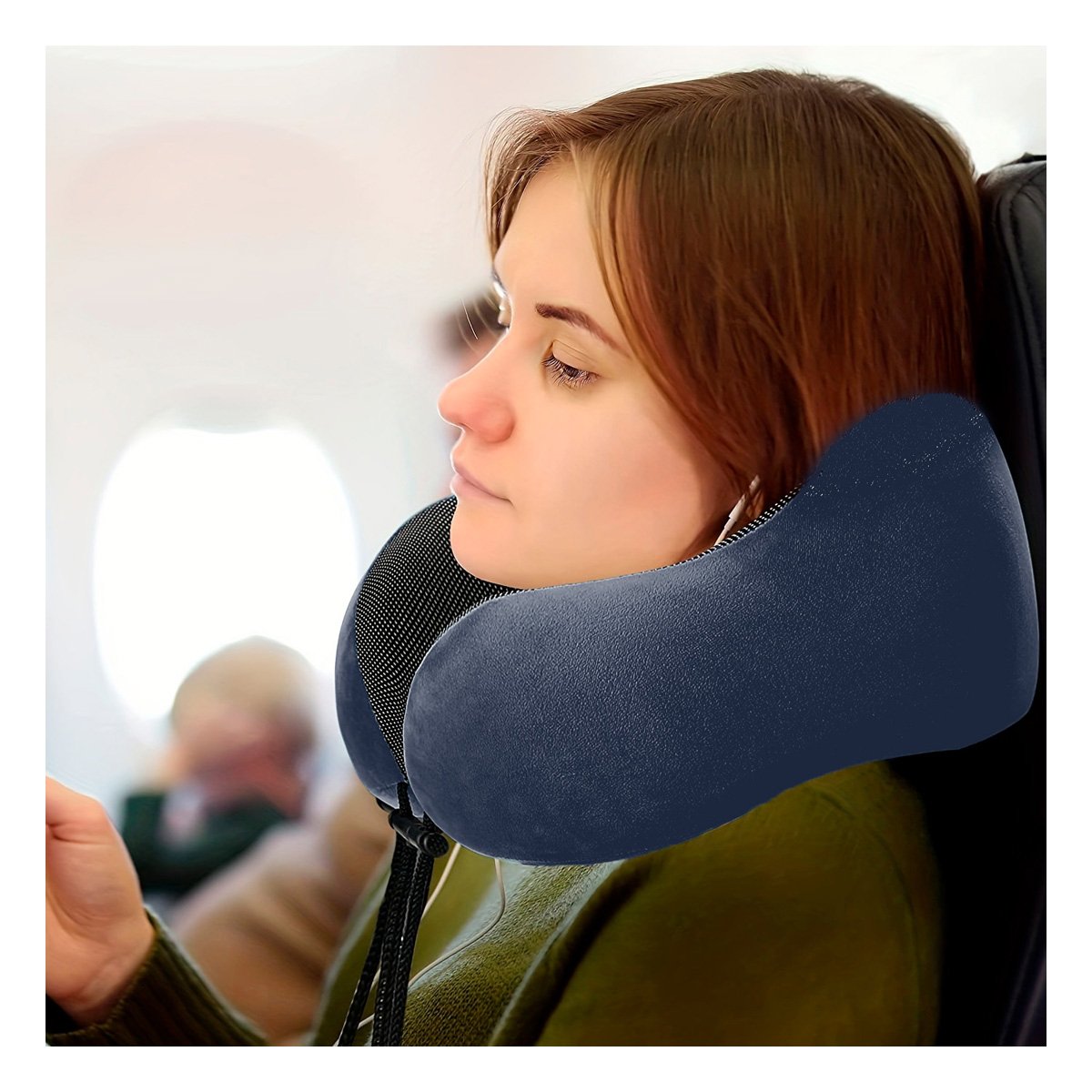 PACK2 COJIN ERGONOMICO AZUL DE CUELLO PARA VIAJAR EN TERCIOPELO CON ESPUMA INTERIOR - 5