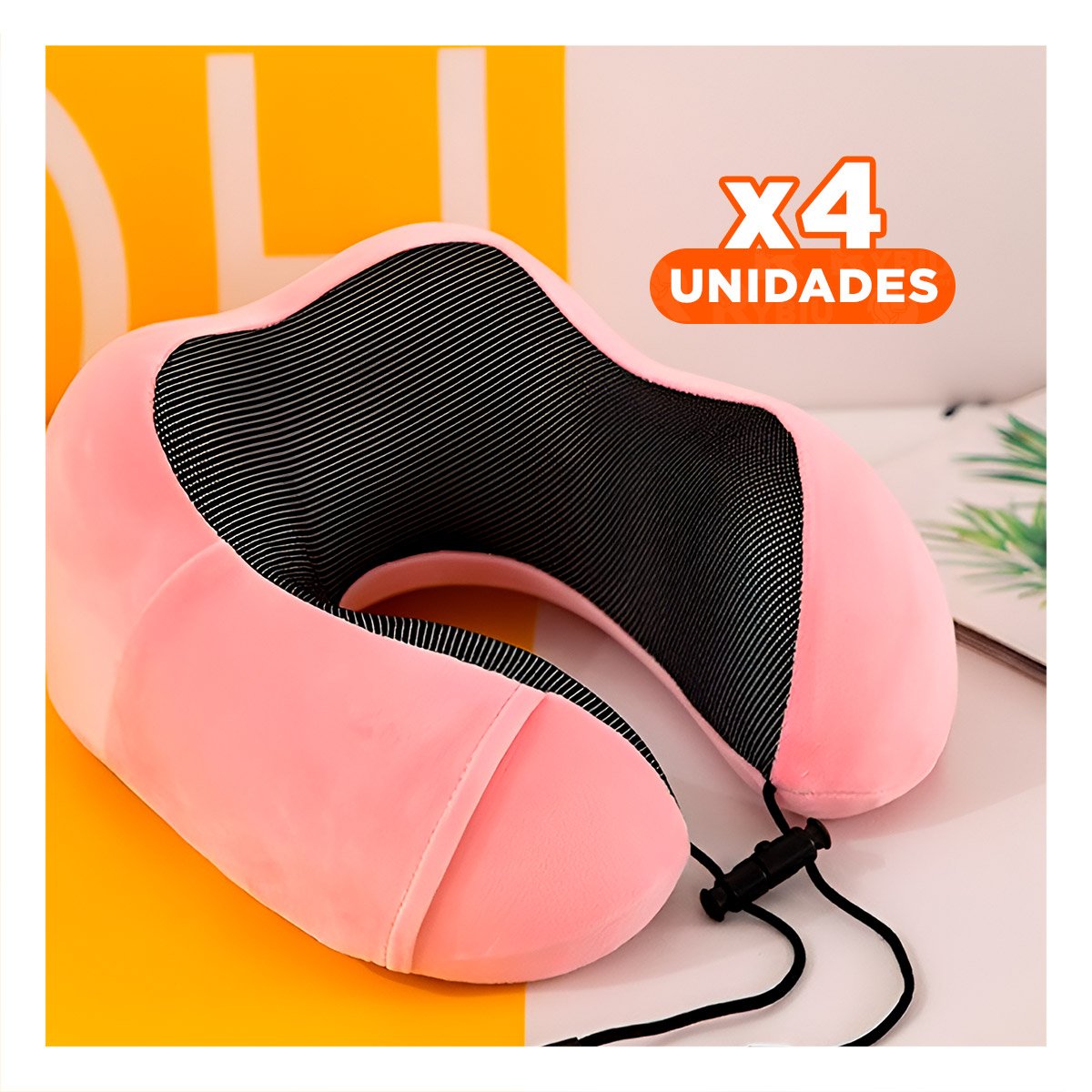 PACK4 COJIN DE CUELLO PARA VIAJES EN TERCIOPELO ROSADO CON ESPUMA VISCOELASTICA Y+PAPEL REGALO - 1