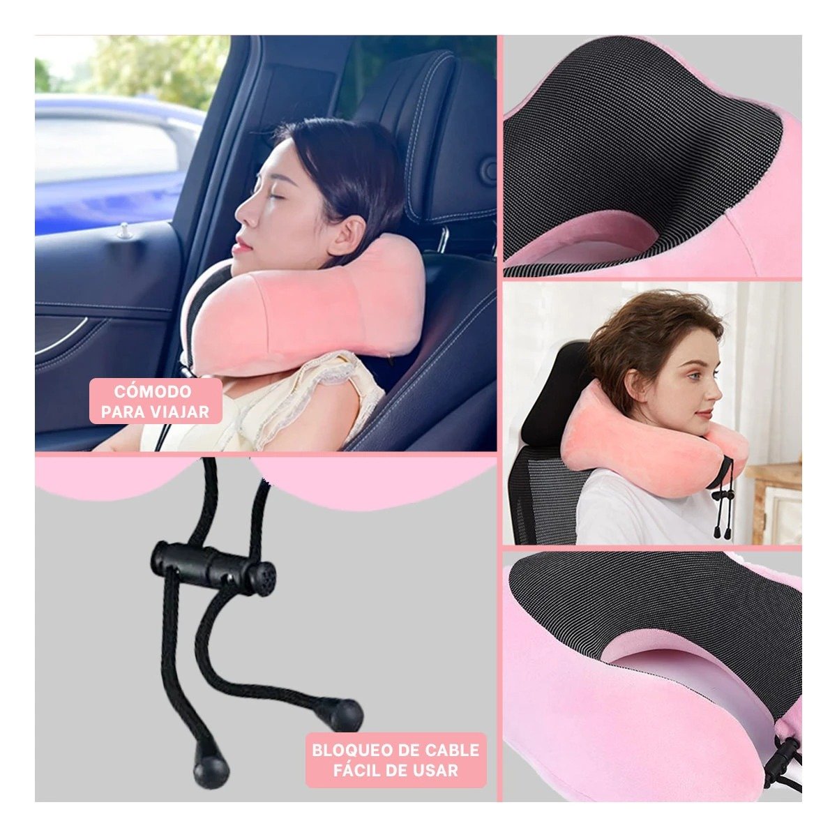 ALMOHADA ERGONOMICA ROSADA DE CUELLO PARA VIAJAR EN TERCIOPELO CON ESPUMA INTERNA Y+POST IT - 2