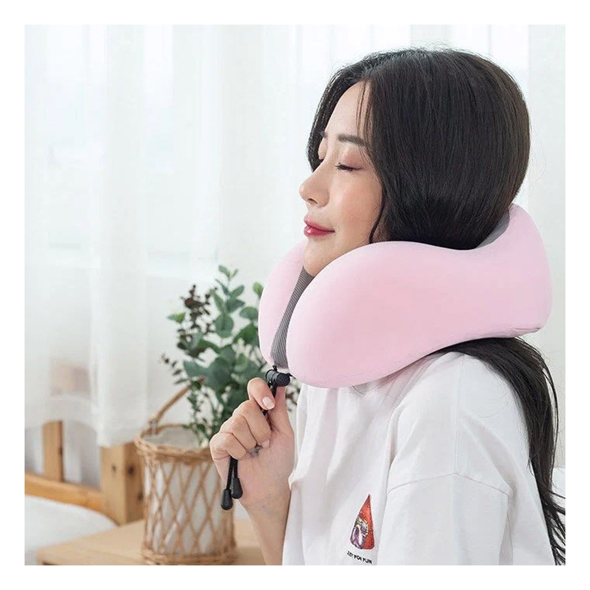 ALMOHADA ERGONOMICA ROSADA DE CUELLO PARA VIAJAR EN TERCIOPELO CON ESPUMA INTERNA Y+POST IT - 3