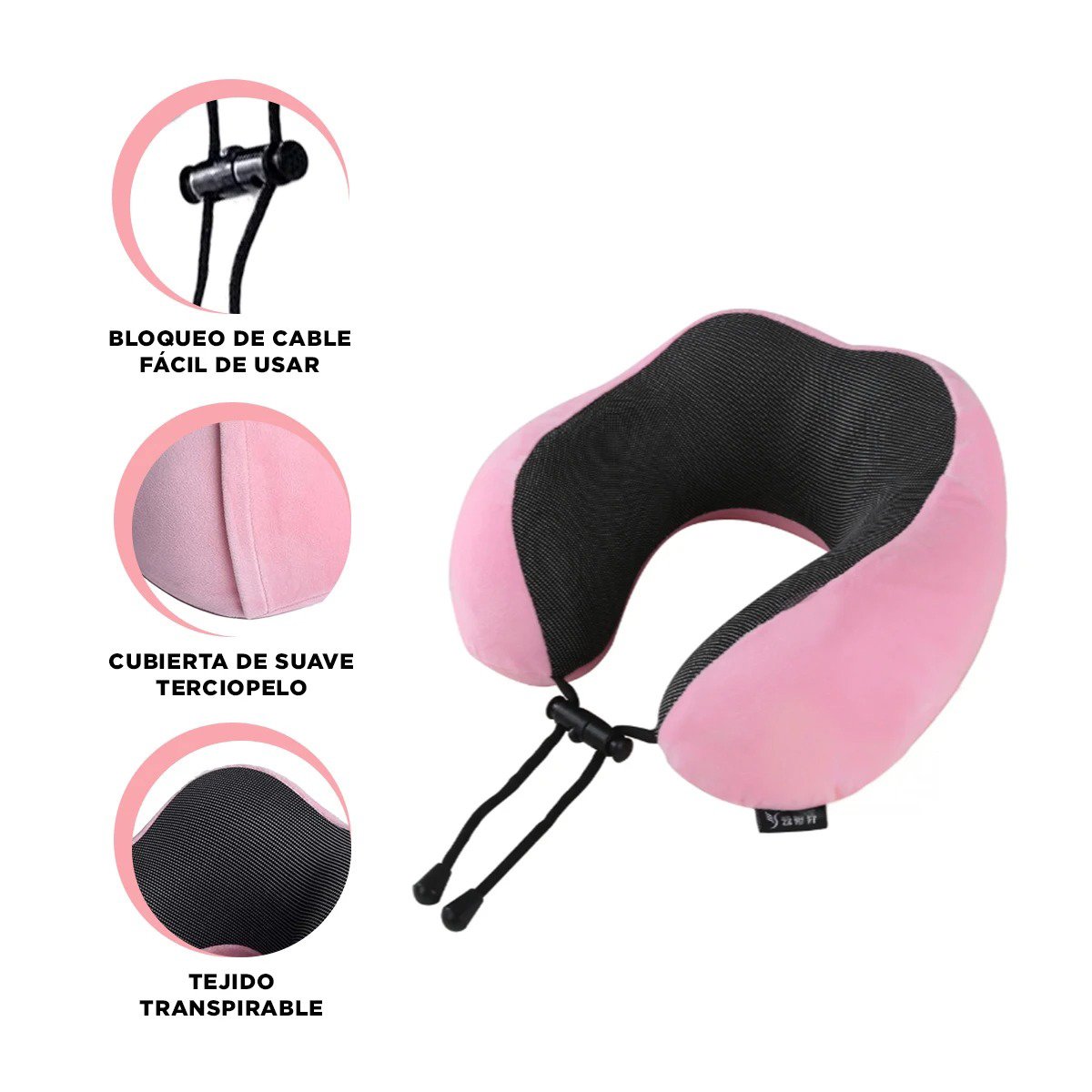 ALMOHADA ERGONOMICA ROSADA DE CUELLO PARA VIAJAR EN TERCIOPELO CON ESPUMA INTERNA Y+POST IT - 5