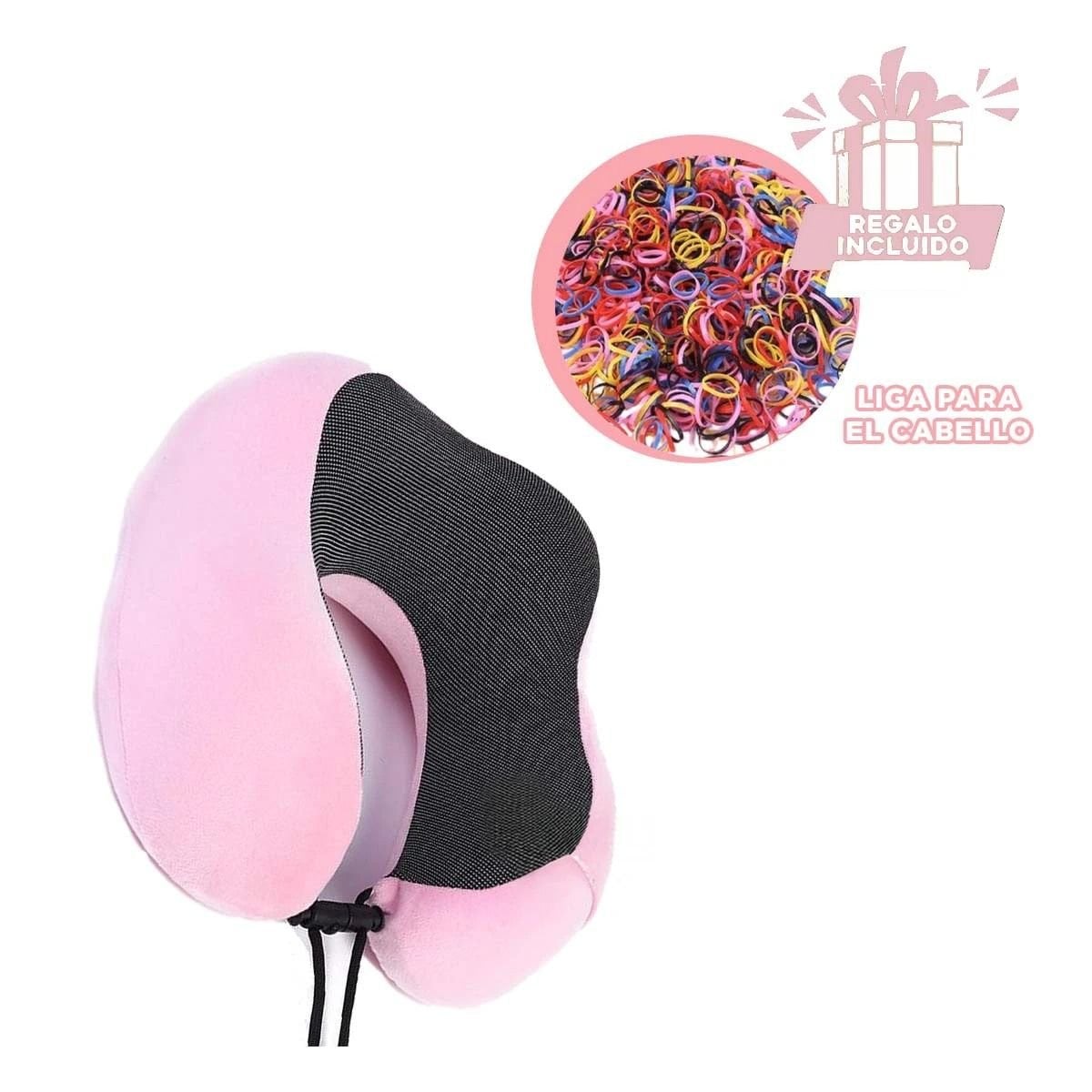 ALMOHADA DE CUELLO TERCIOPELO CON INTERIOR DE ESPUMA VISCOELASTICA ROSADA Y+LIGAS REGALO - 2